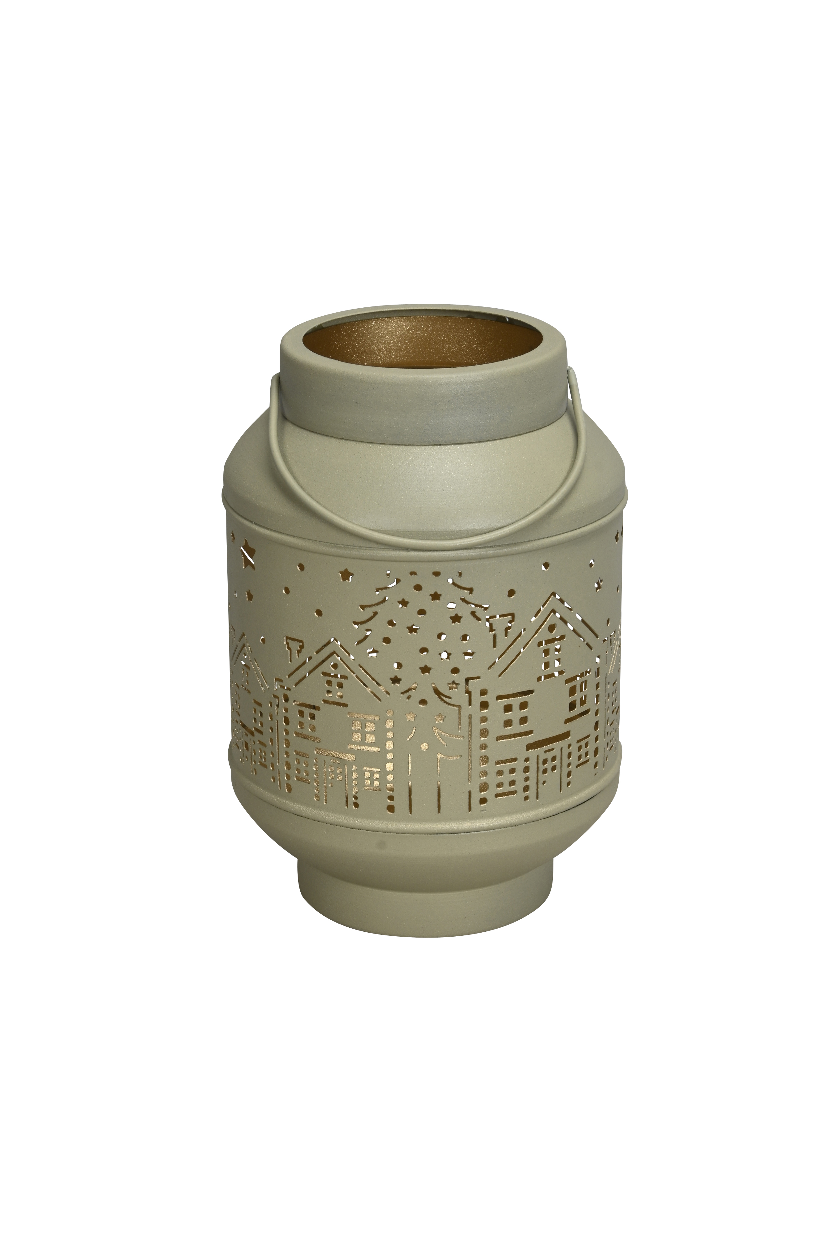 Windlicht Stadt - creme-gold, 15x22cm