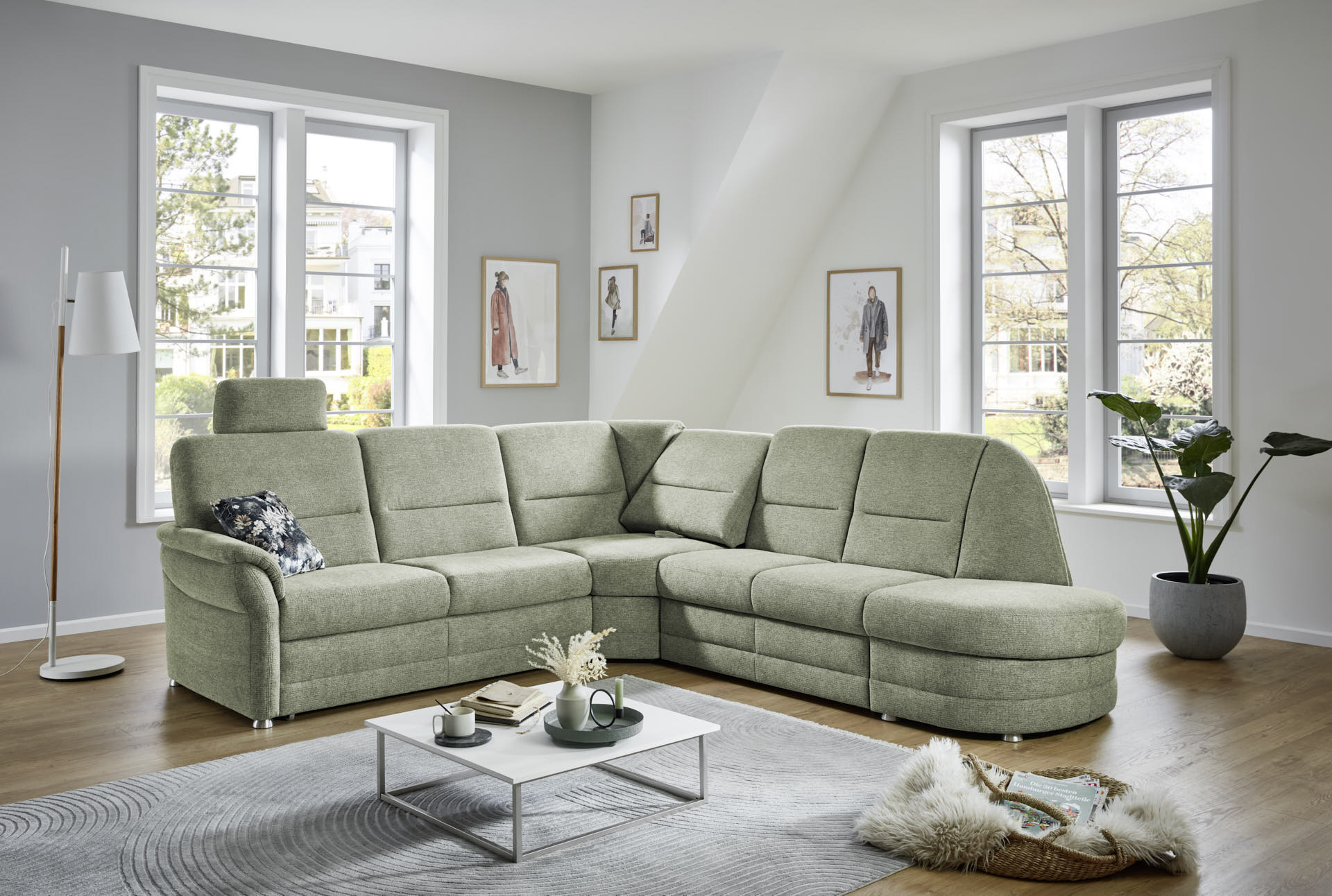Ecksofa, Stoff grün, Rücken echt - LS404820 Q +