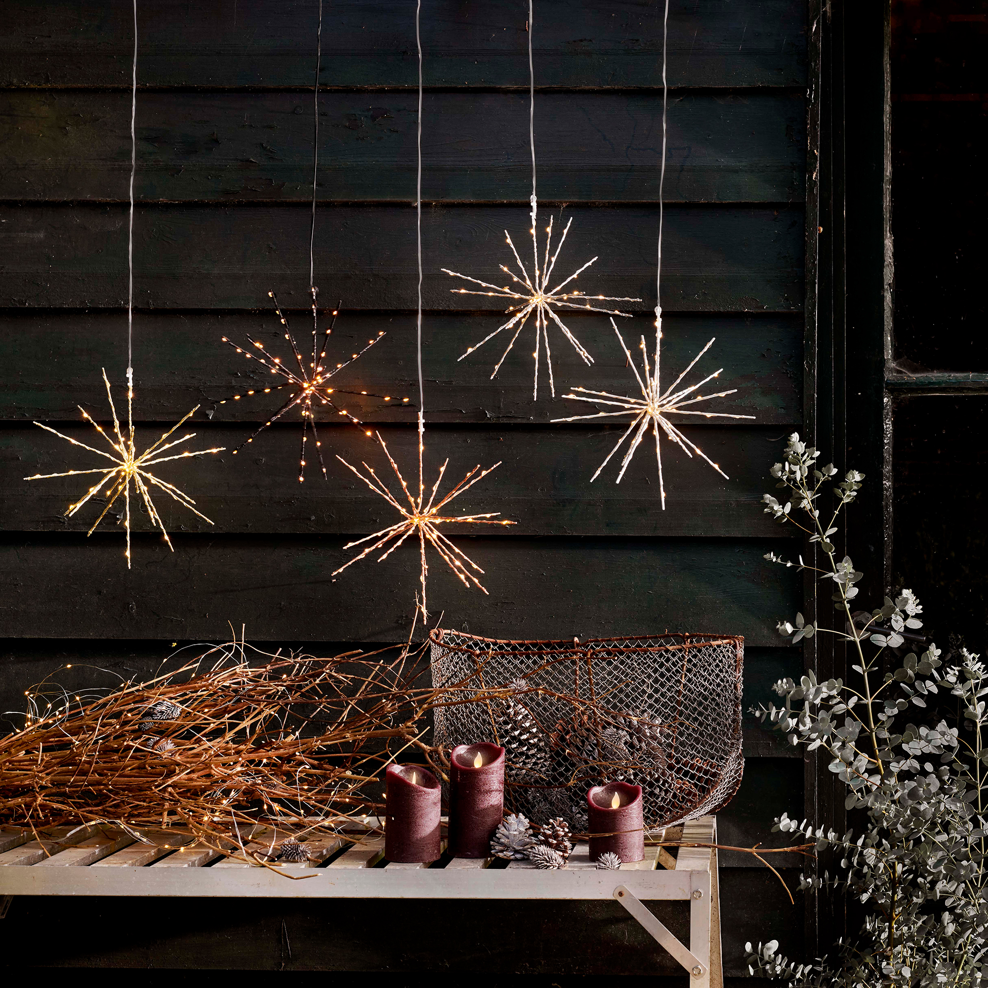 Micro LED Polarstern Lichterkette flash-eff. Outd. - gold/warmes weiss, dia30.00cm-70L