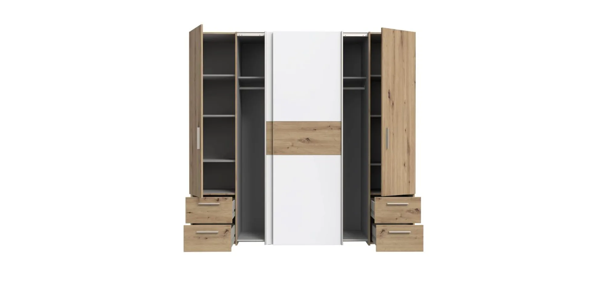 Schwebe-/Drehtürenschrank FENNA - B. ca. 200 cm, Eiche Dekor, Weiß