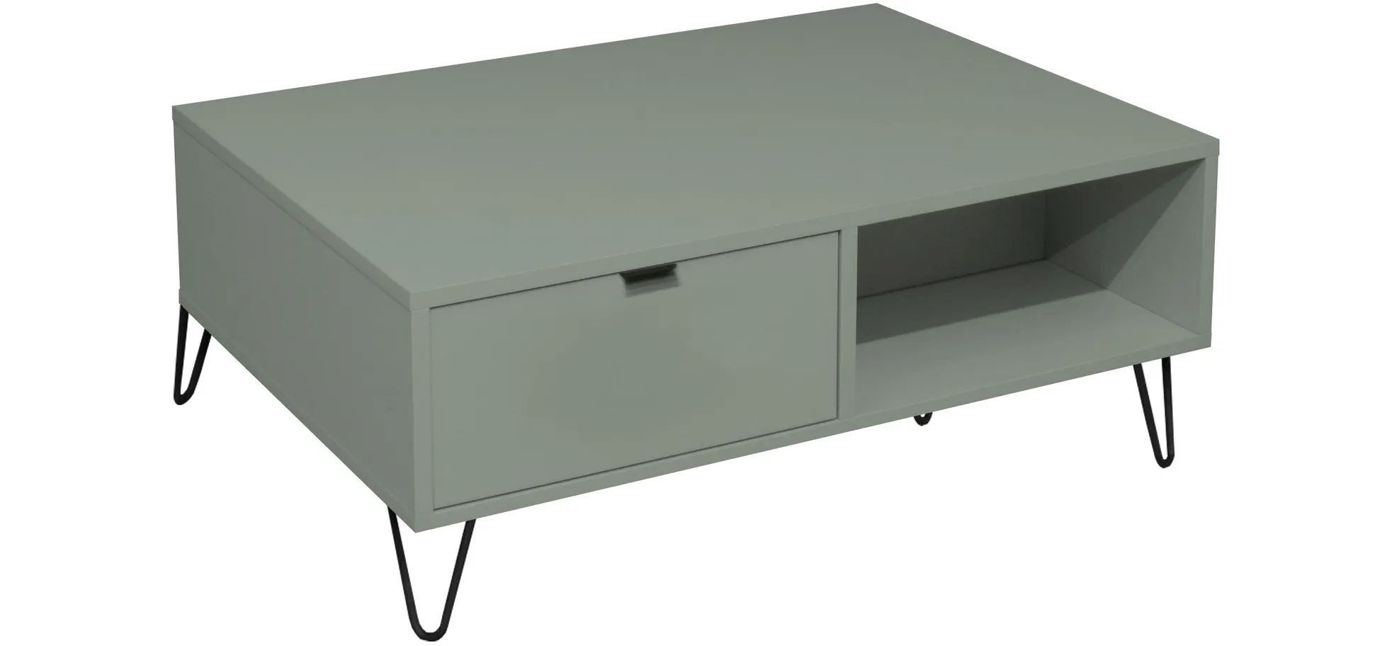 Couchtisch, Pinien-grün, 2 Schubkästen - Milana