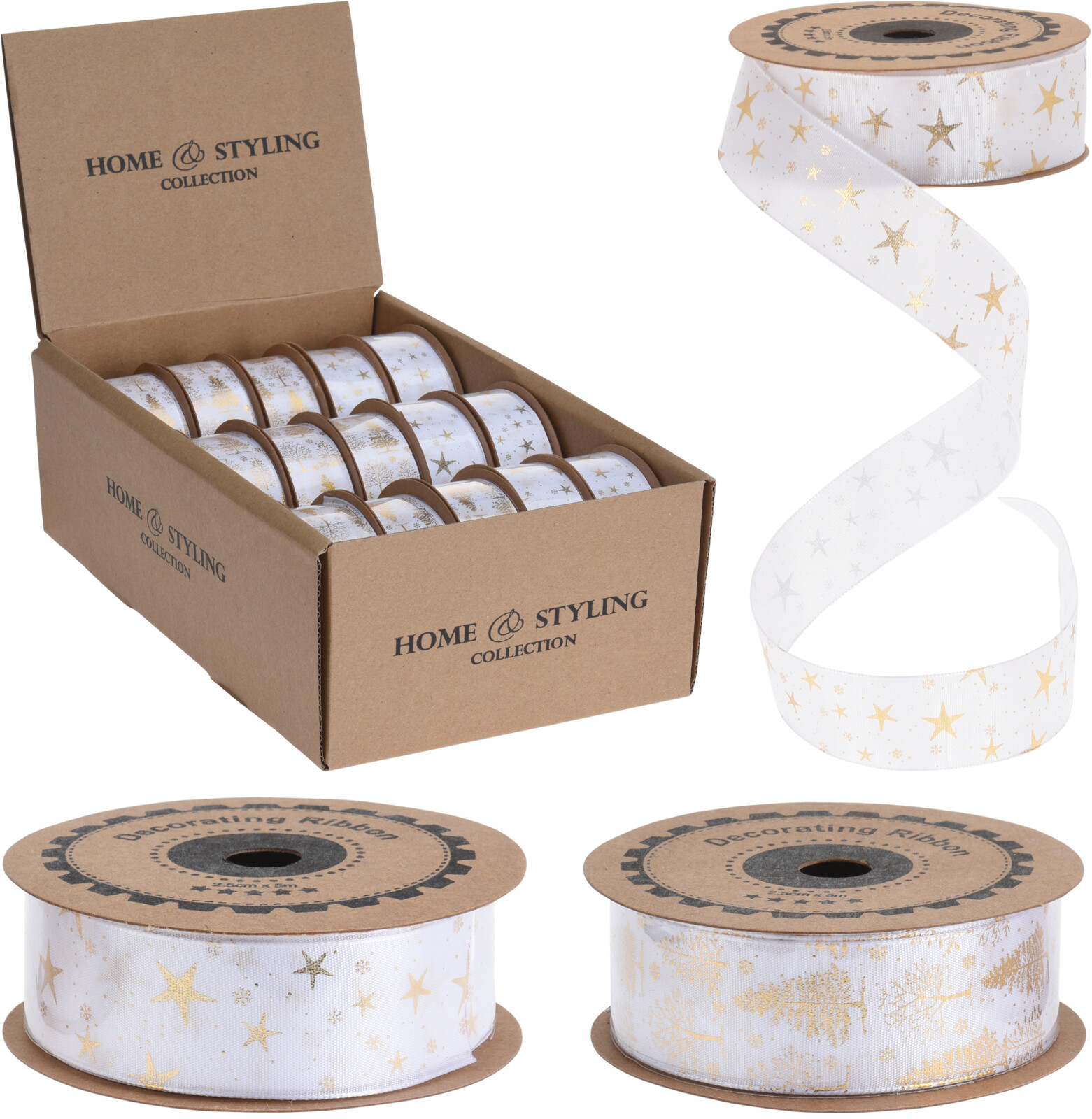 Geschenkband 2,5X500 CM WEISS GOLD