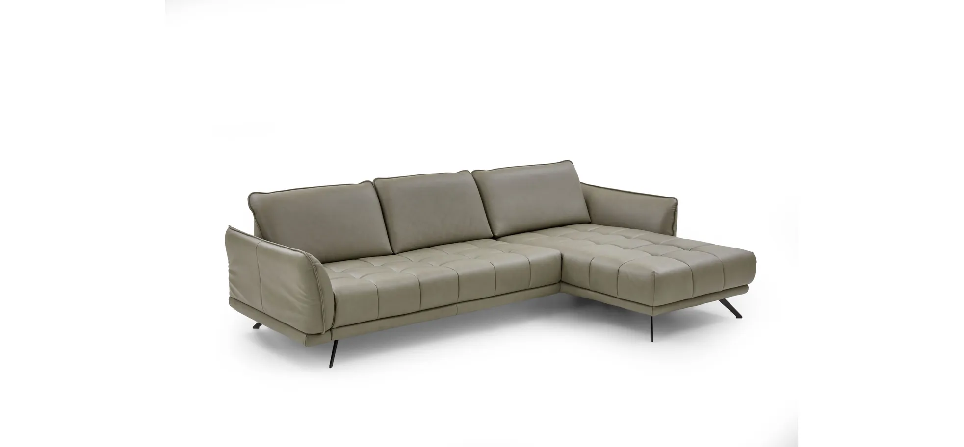 Ecksofa - 3-Sitzer mit Longchair rechts, Leder, Olive