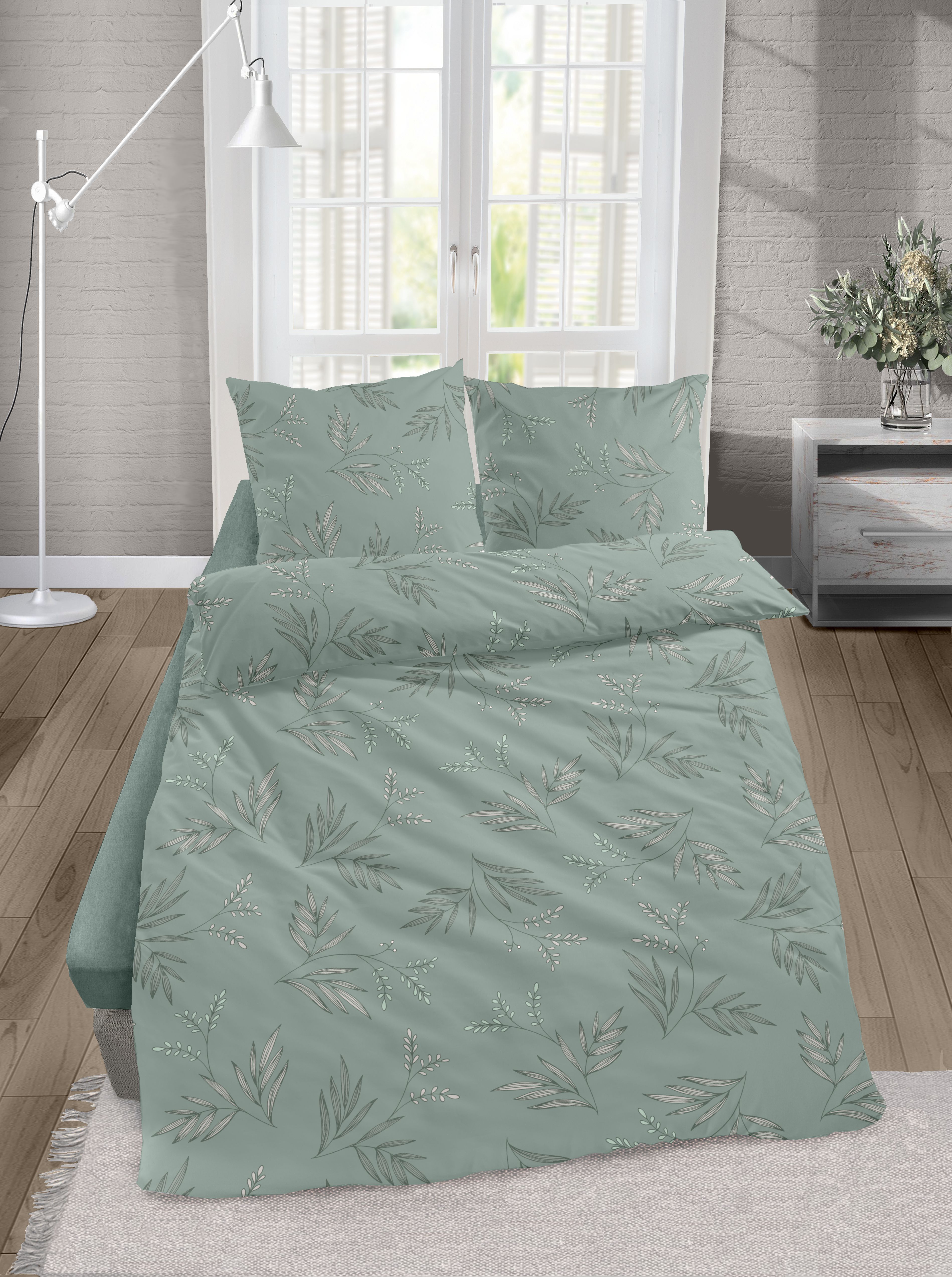 CASEA Mako-Satin-Bettwäsche - Miamis,135x200cm, salbeigrün