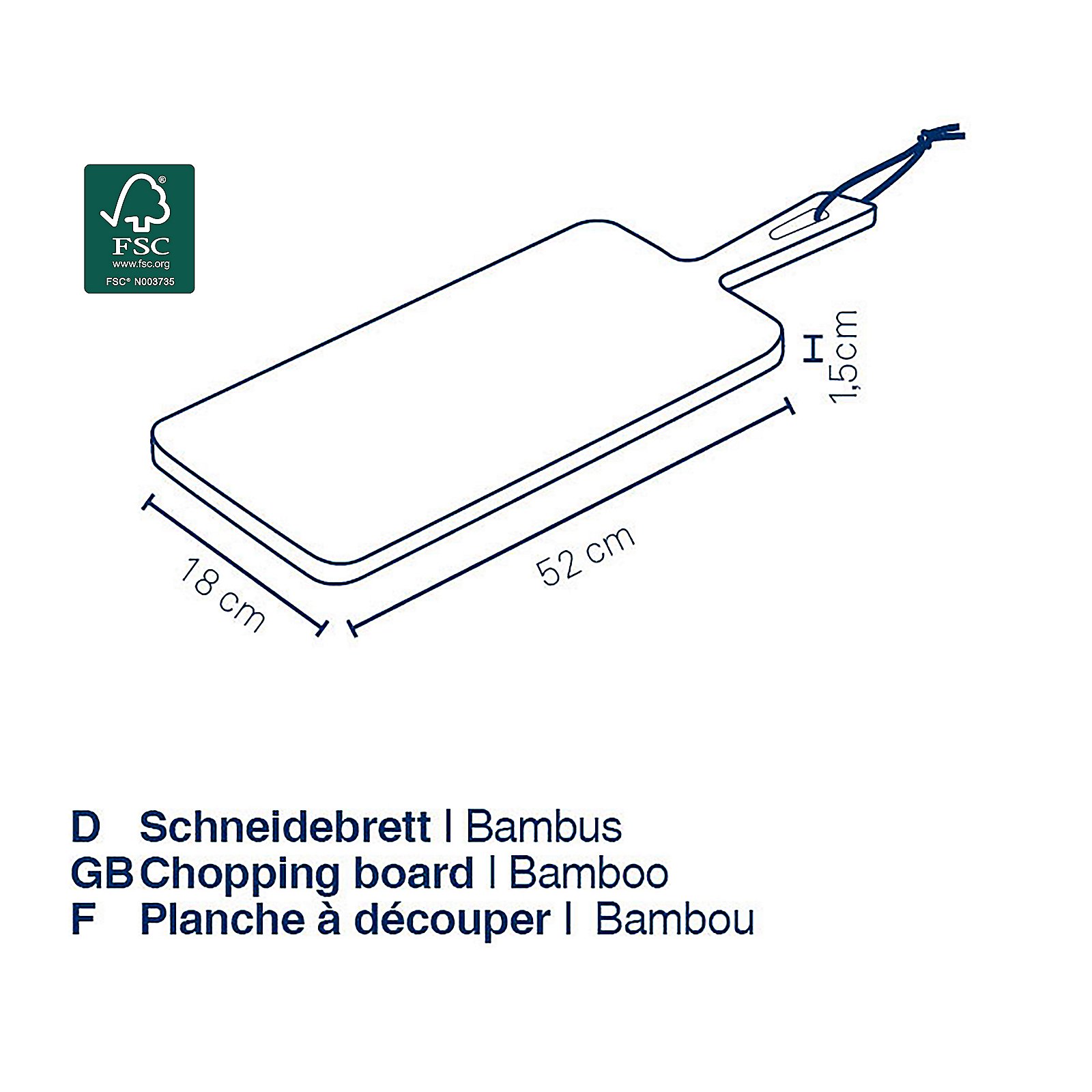 Schneidebrett Cosma 18x1,5x52 cm - Bambus hellbraun