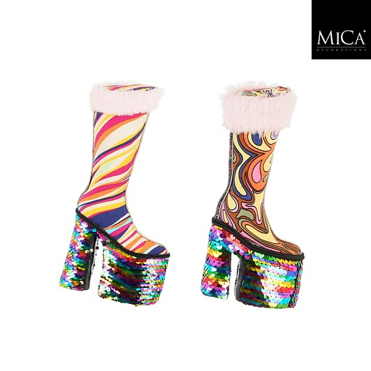 Ornament Stiefel, 2-sort. - orange/rosa - l9xb5xh20cm