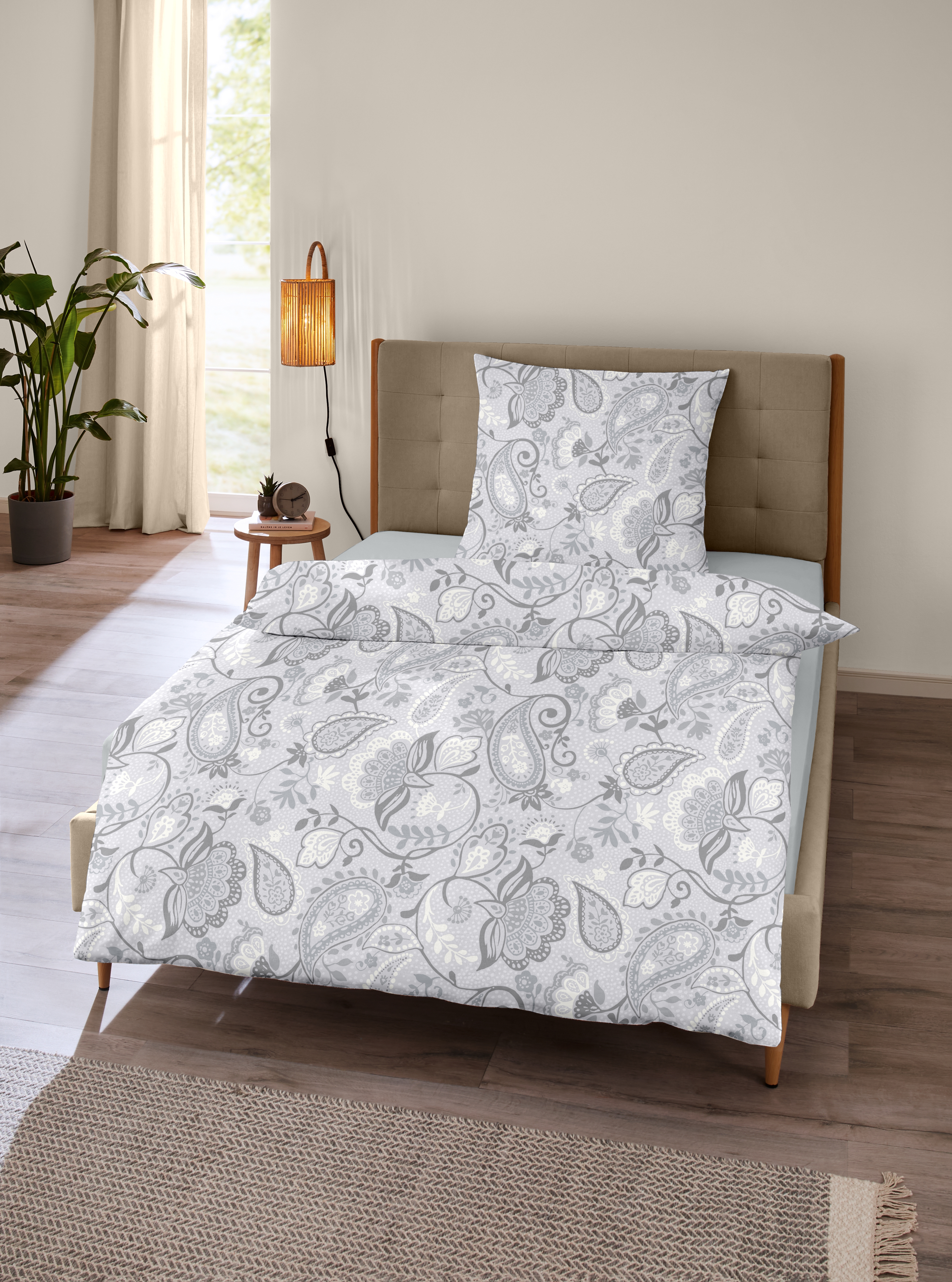 CASEA Mako-Satin-Bettwäsche - Maines,155x220cm, silber, Paisley