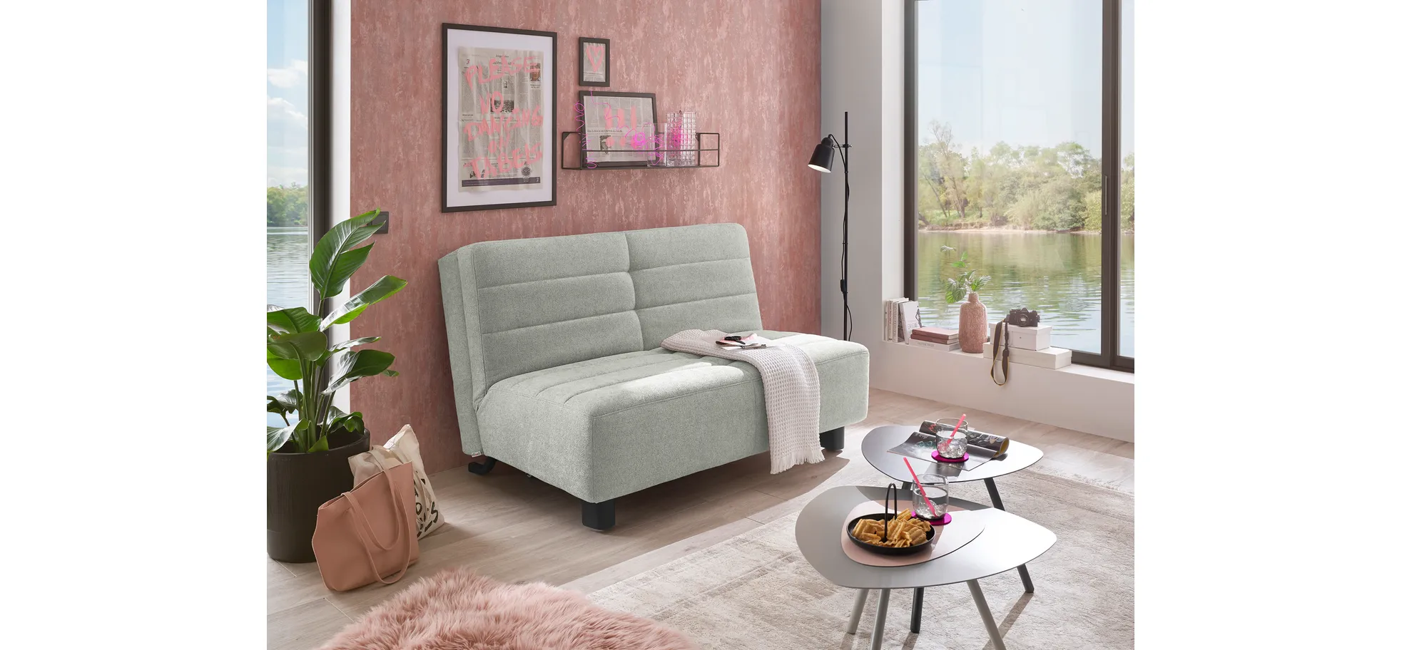  Faltsofa Easy - 2-Sitzer ohne Armlehne, ca. 140 cm inkl. Schlaffunktion, Stoff, Grau