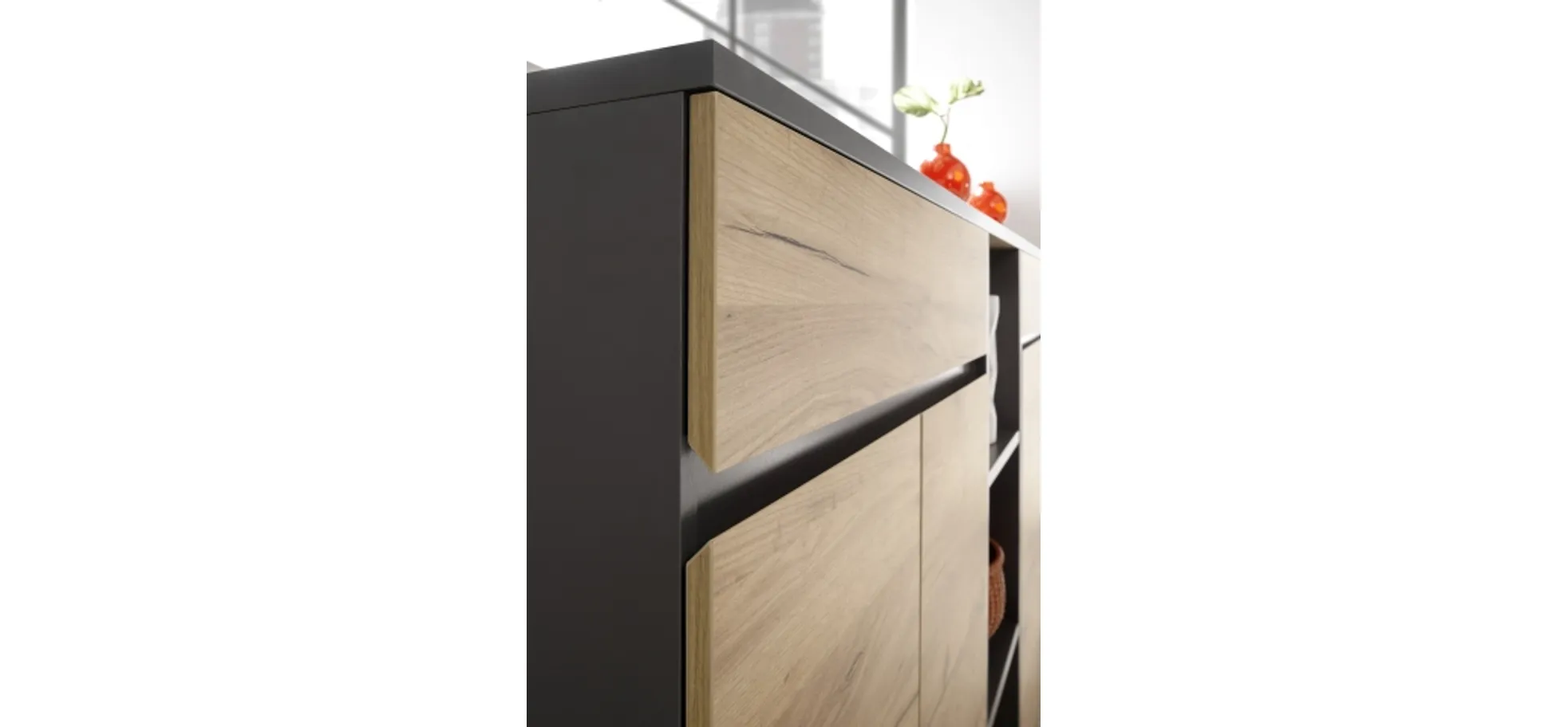 Aktenschrank GRIFFIN - B/H/T ca. 80x120x40 cm, Graphit, Eiche Dekor