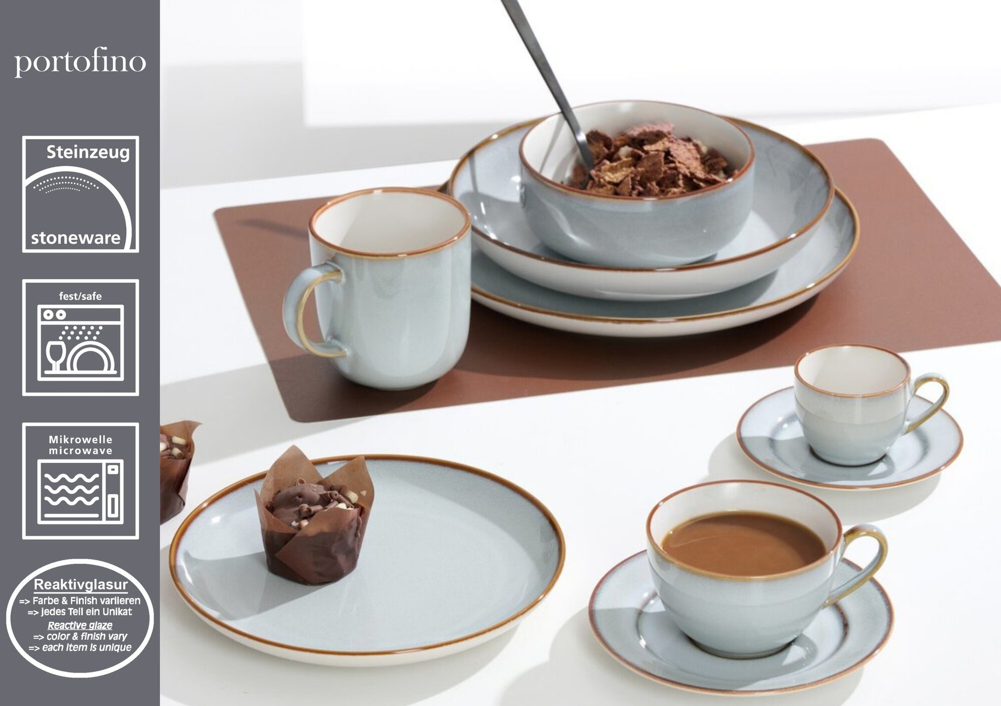 Espressountertasse Portofino - steinzeug, grau, 12,5cm