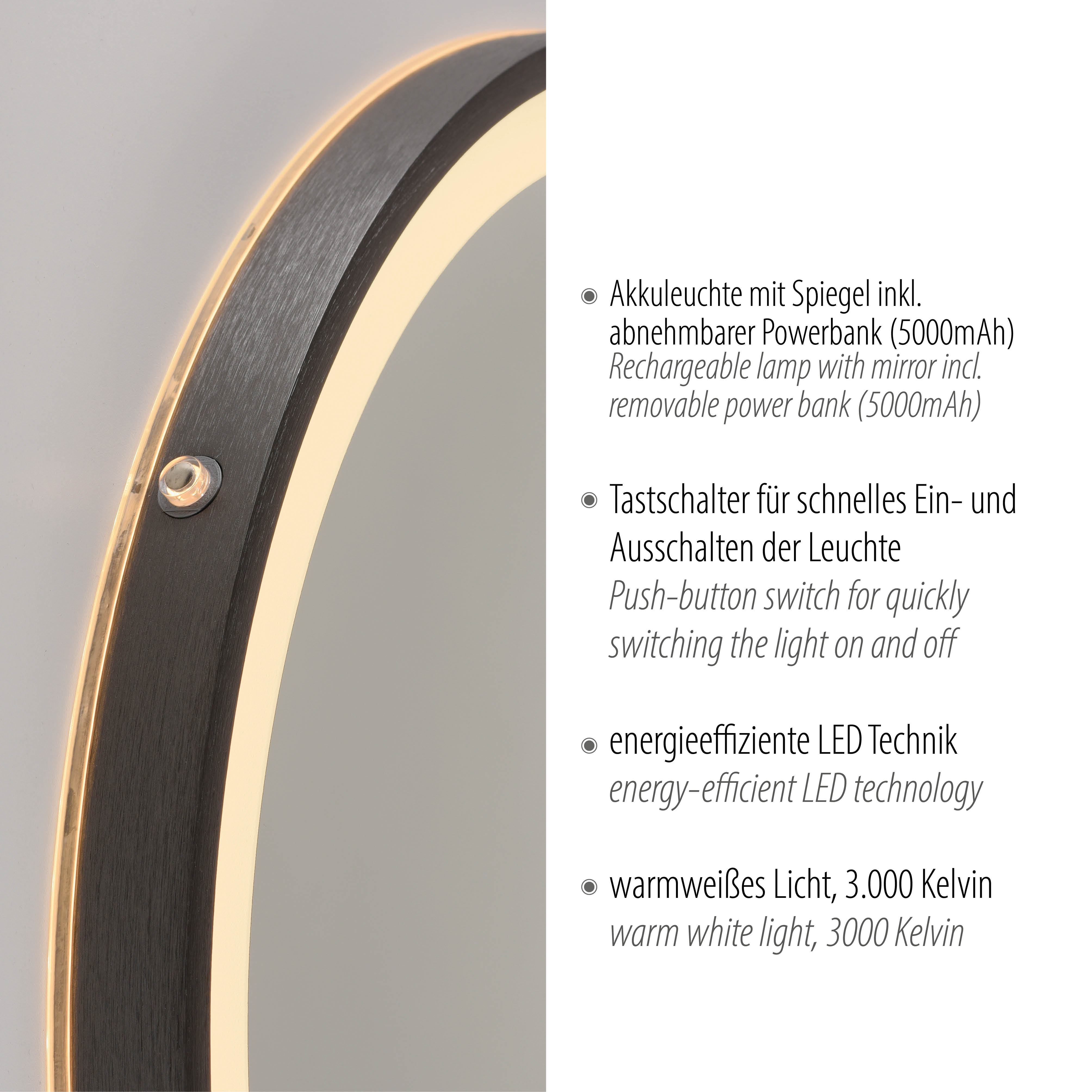 Spiegel VIDRO - grau, inkl. abnehmbarer Powerbank