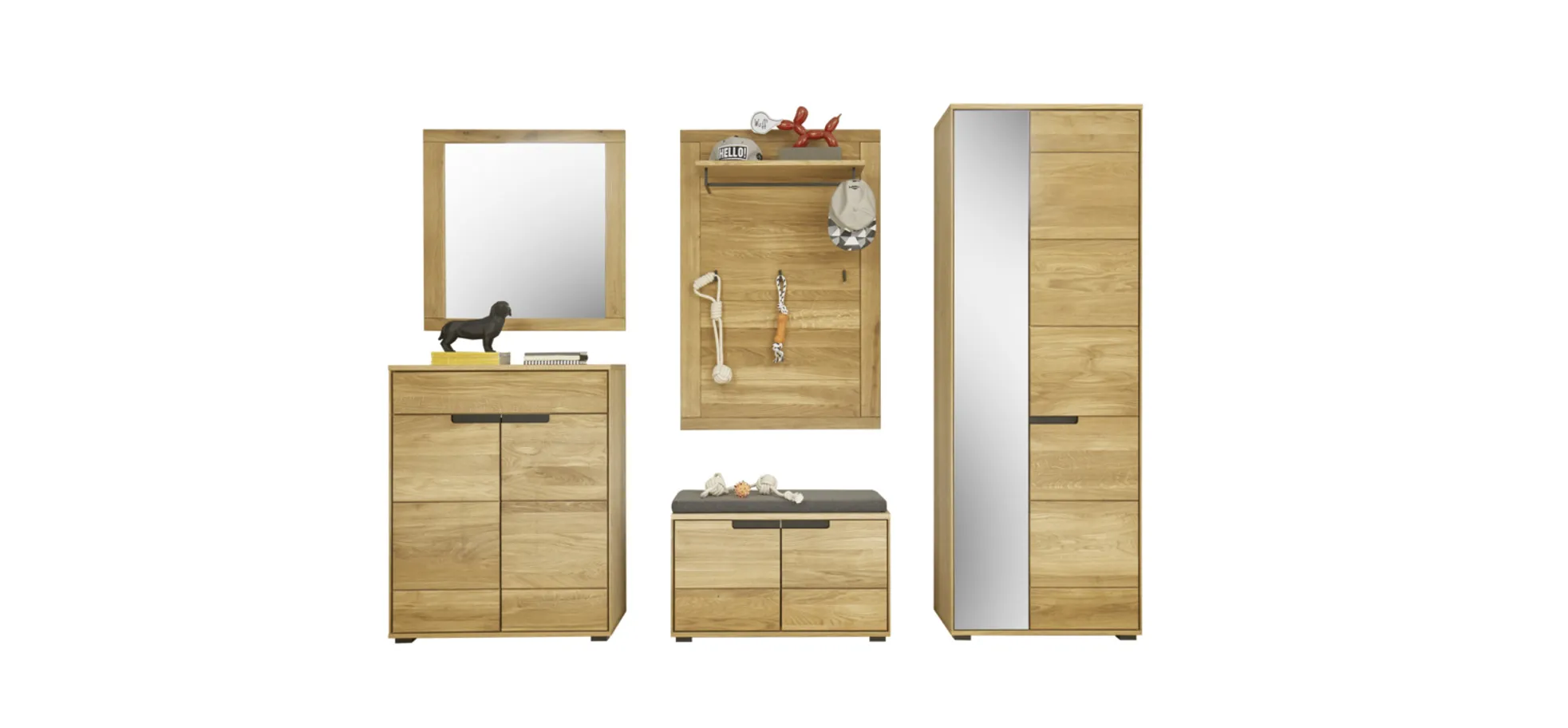 Garderobenpaneel, Eiche teilmassiv - Edma