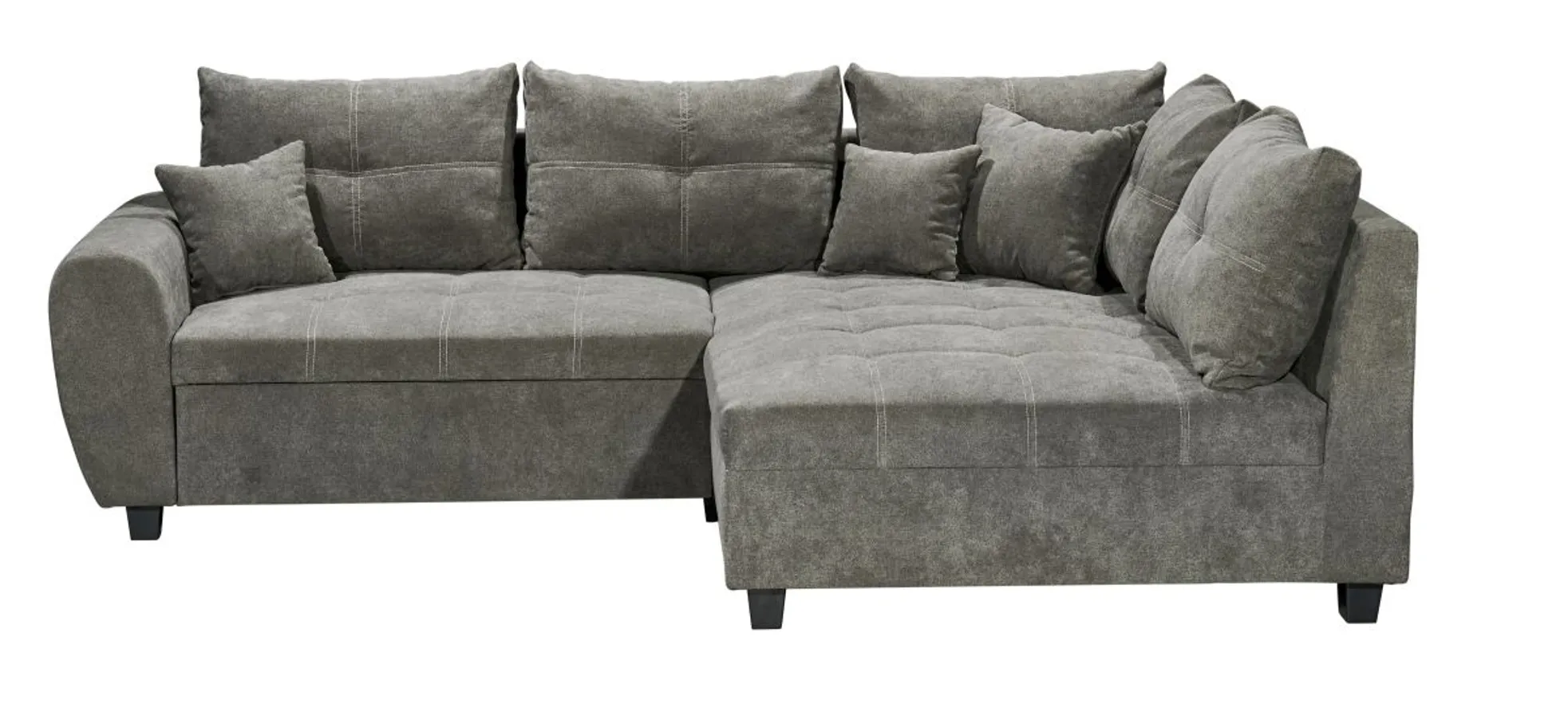 Ecksofa - 1,5-Sitzer, Ecke rechts, Schlaffunktion, Microvelour Steingrau