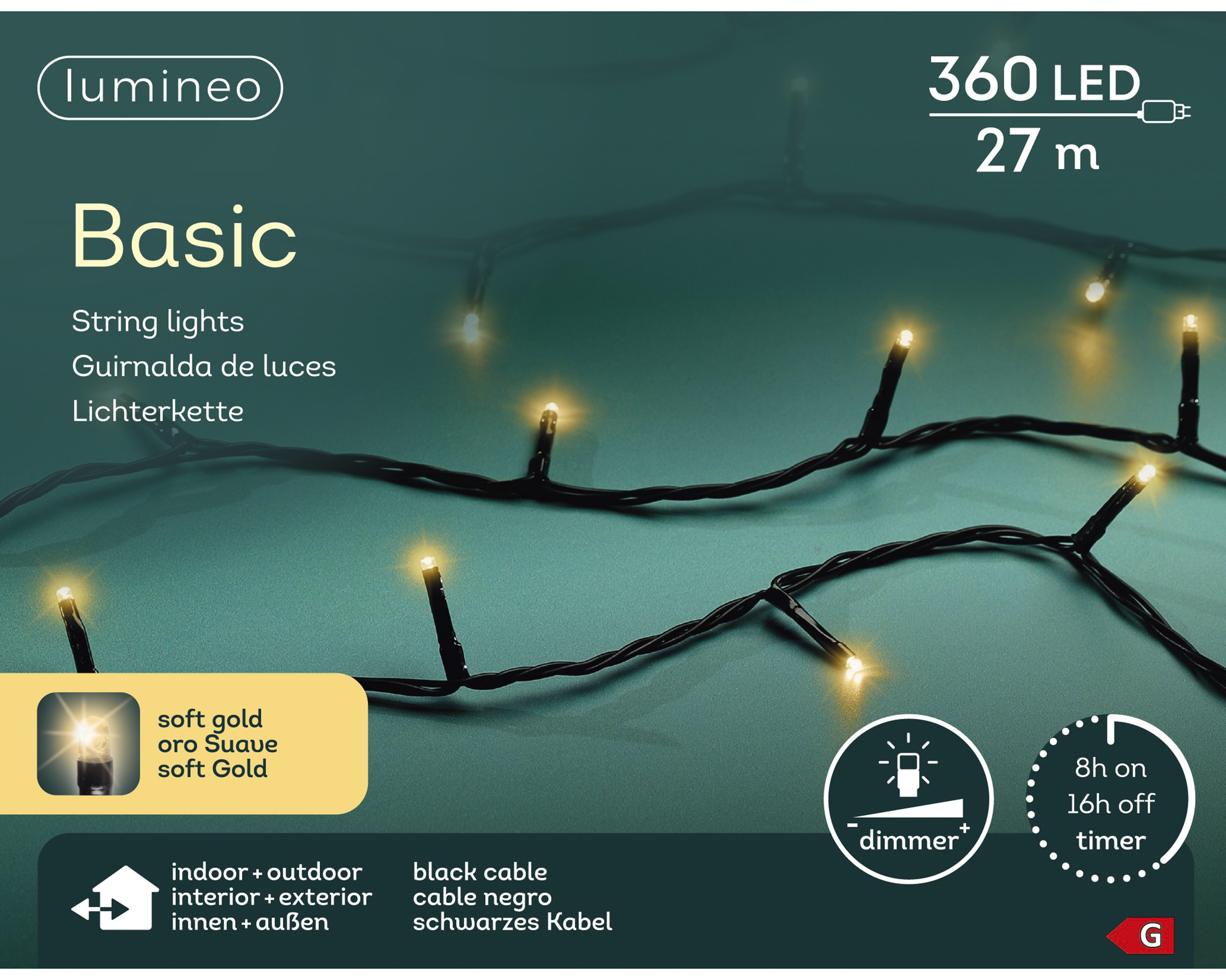 LED Basic-Beleuchtung - Schwarz/Soft gold, PVC, 2700cm-360L