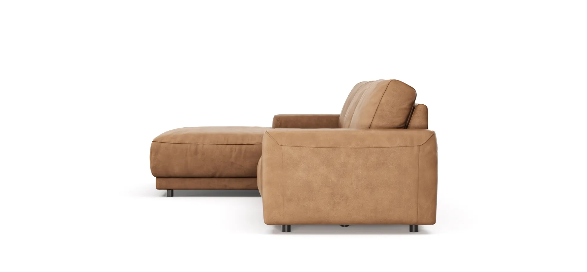 Ecksofa Balok - Longchair groß links mit 2,5-Sitzer, Leder, Cognac