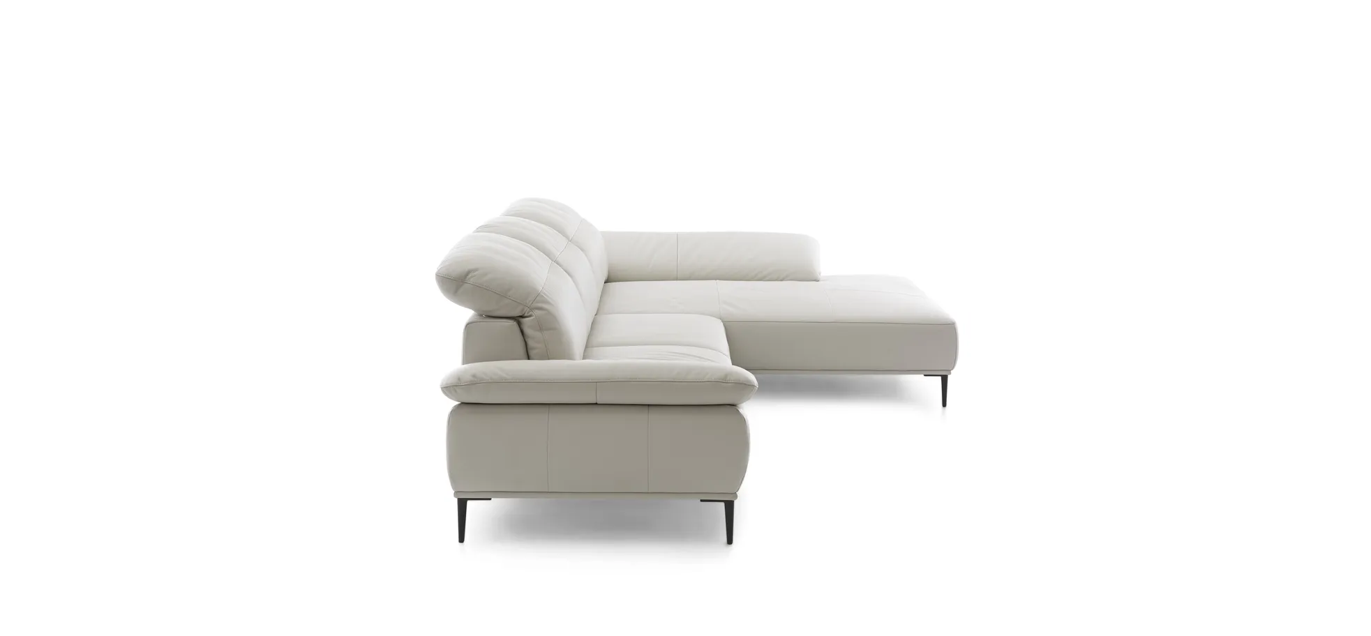 Ecksofa - 3-Sitzer mit Longchair rechts, Leder, Grau