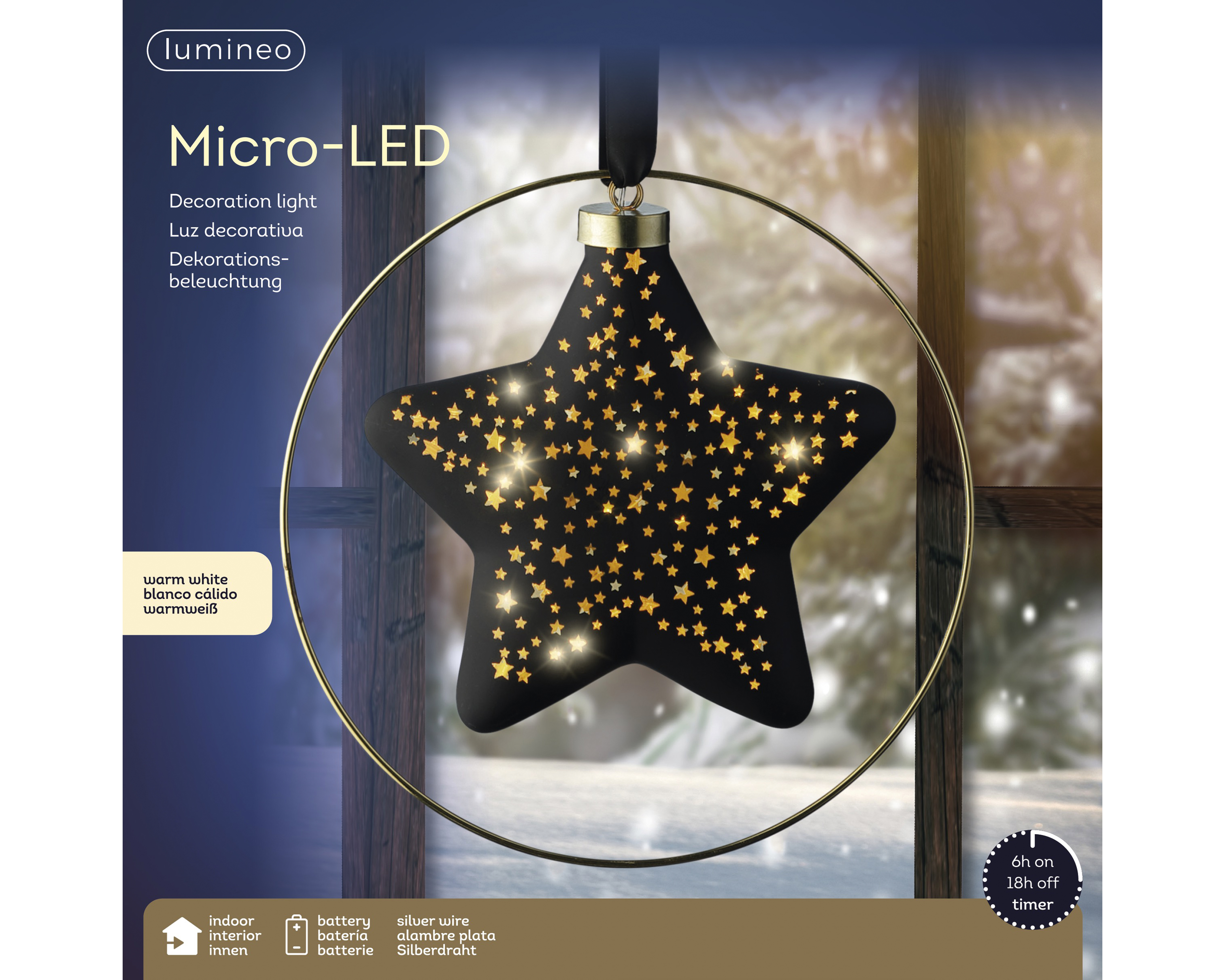 LED Stern - schwarz/warmes weiss, Glas, L6.5-W26-H26cm-15L