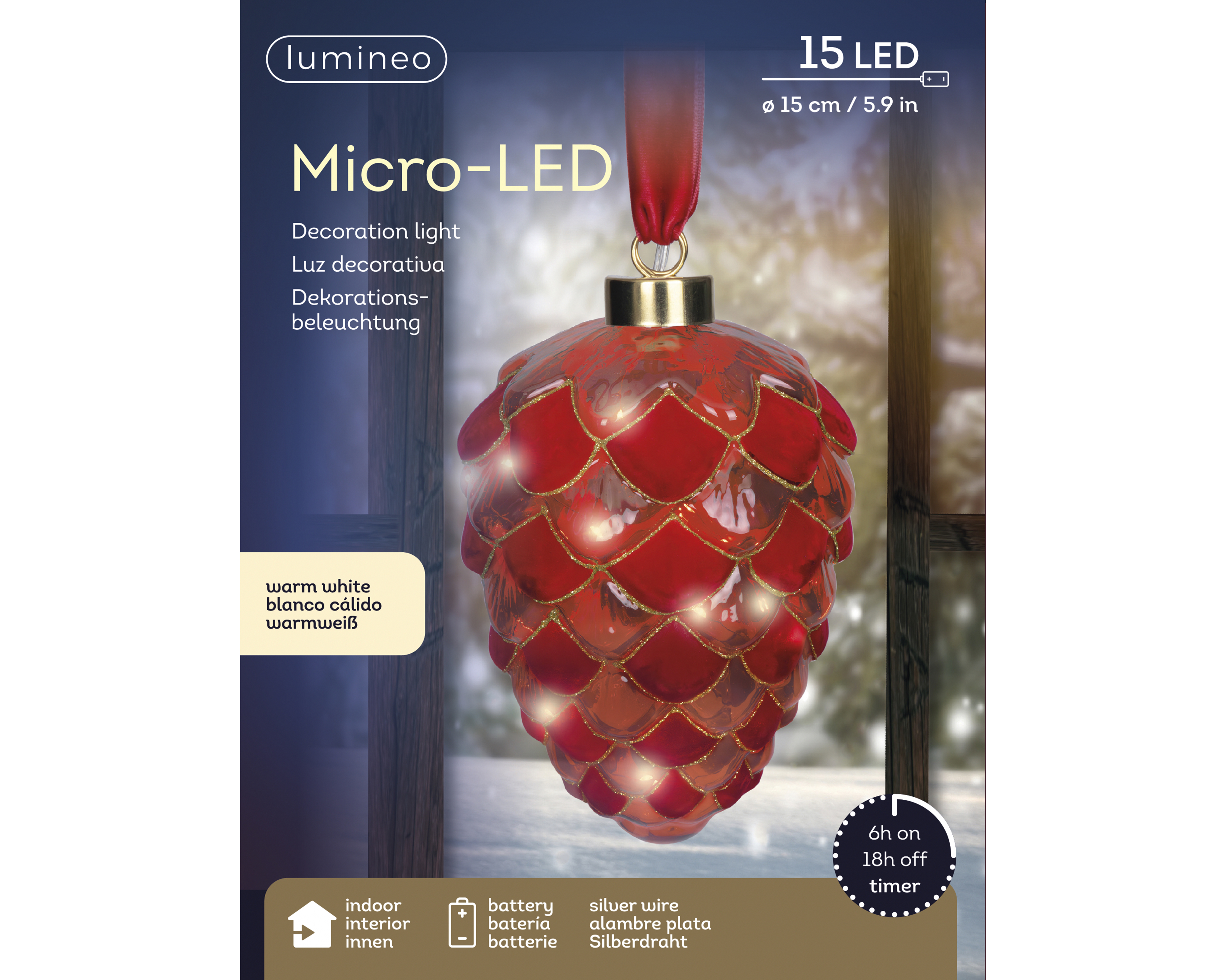 Micro LED Zapfen - rot/warm weiss, indoor, Ø15-H21cm-15L