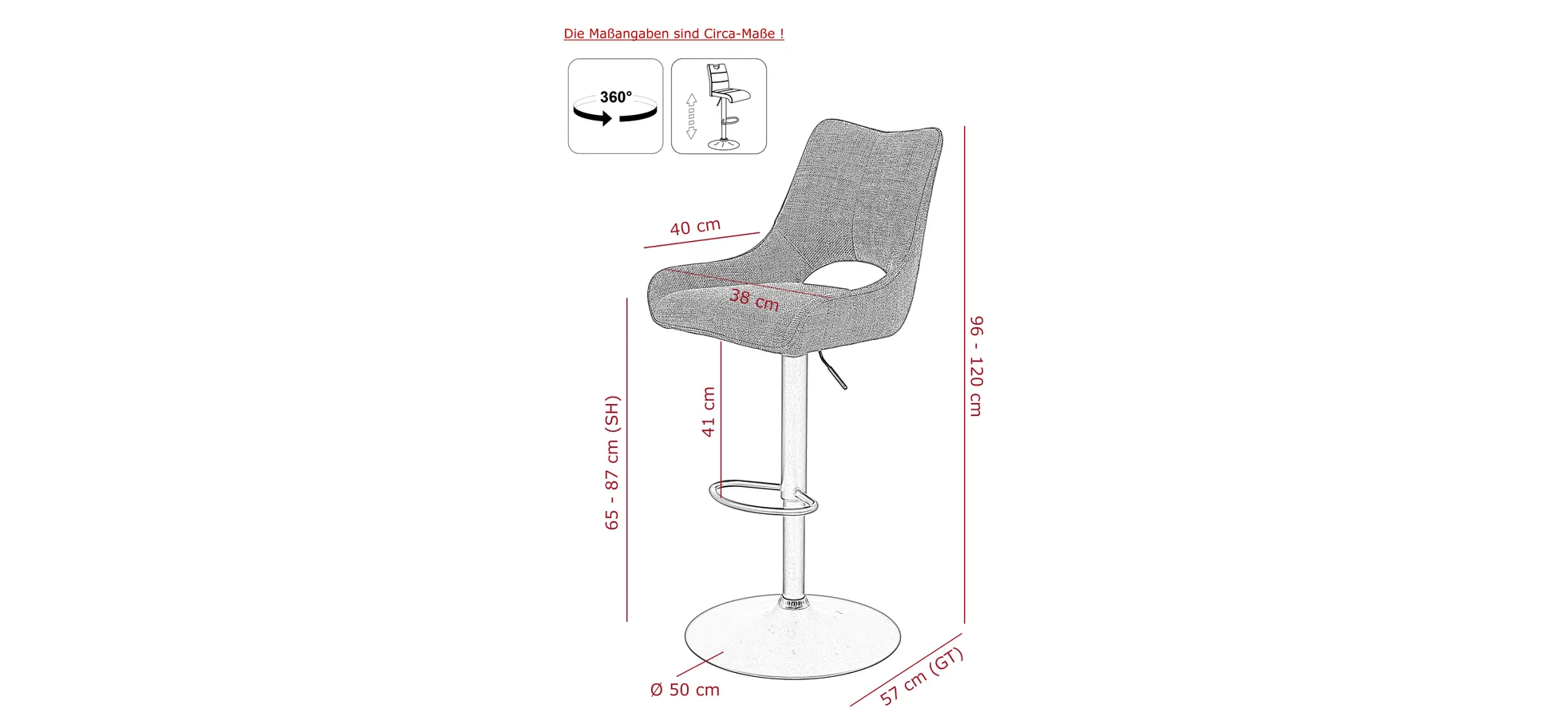 Barhocker - drehbar, höhenverstellbar, Microfaser, Anthrazit
