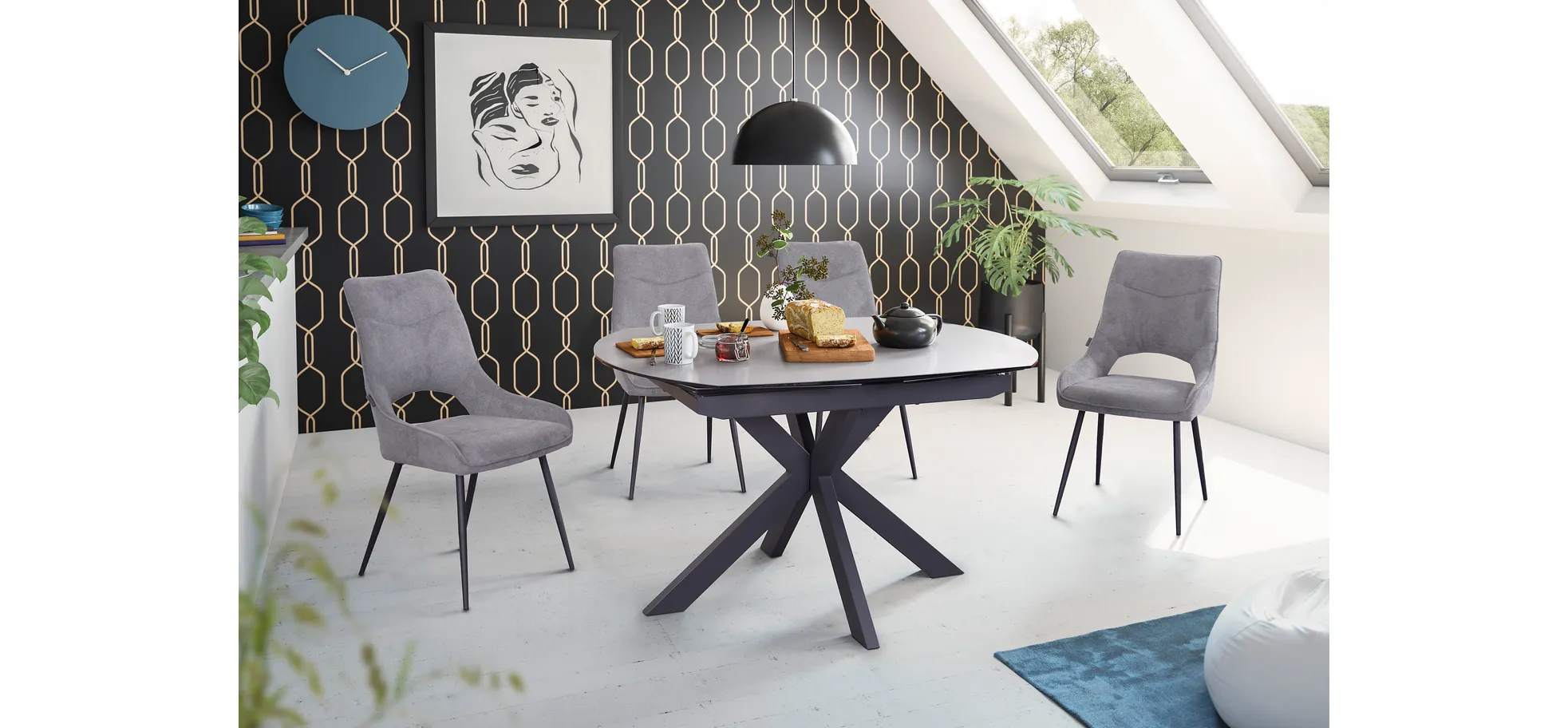 Esstisch, ausziehbar, Glaskeramik grau - Meggie