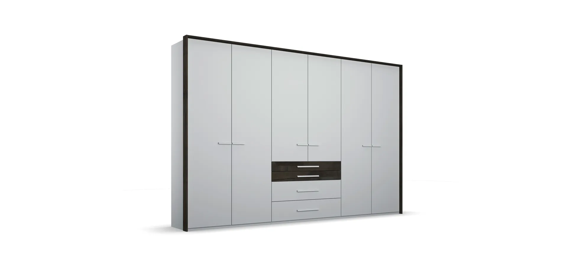 Drehtürenschrank - inkl. Passepartout B. ca. 304 cm, Seidengrau, Absetzungen Dekor Black-Oak