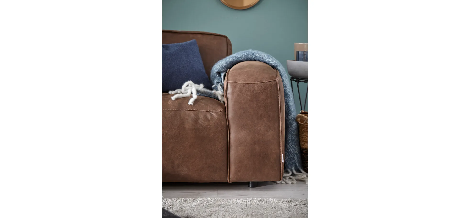 Ecksofa Denver - Longchair links mit 2,5-Sitzer, Leder, Braun