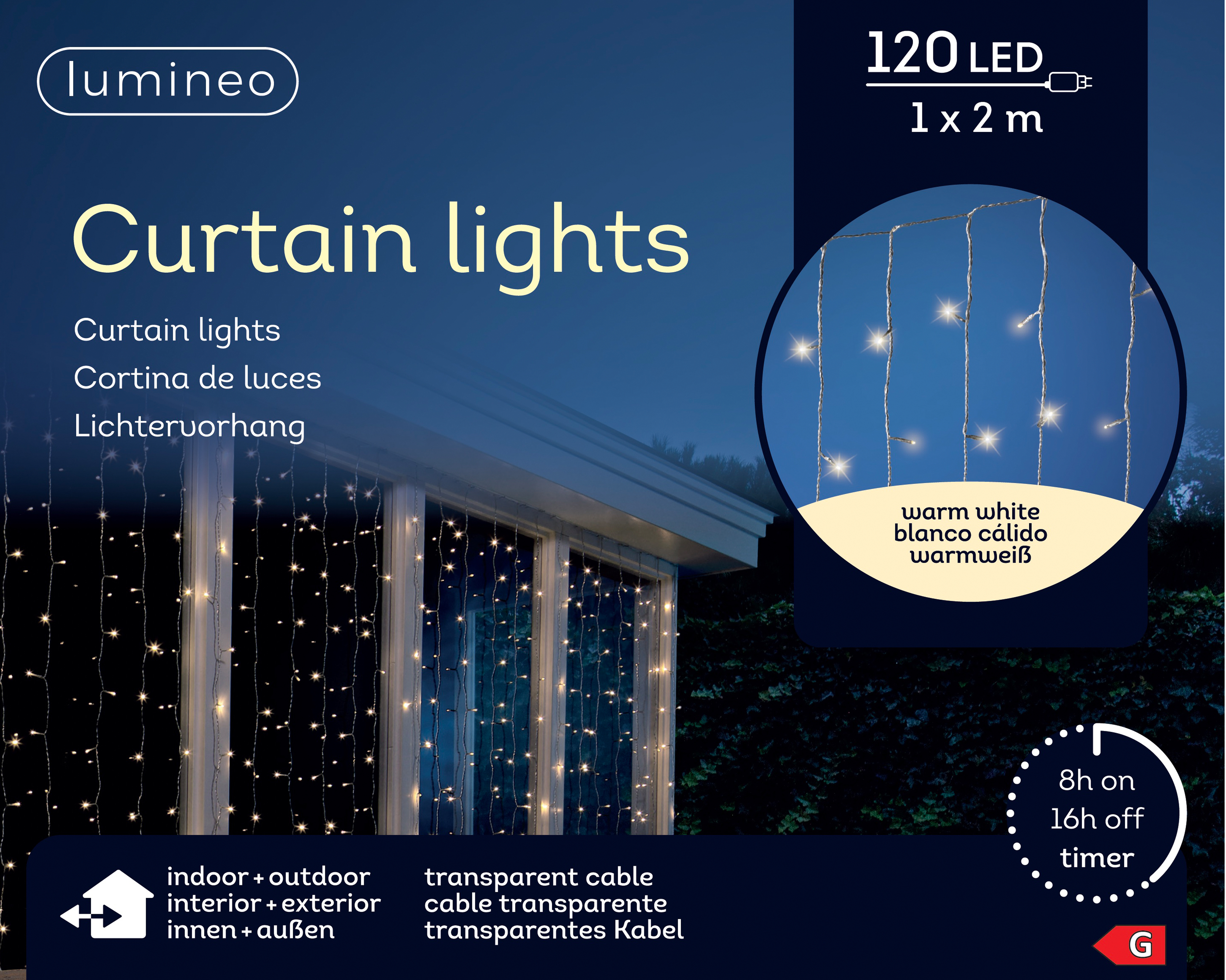 LED Lichtvorhang - transparent/warm weiss, PVC, W100-H200cm-120L