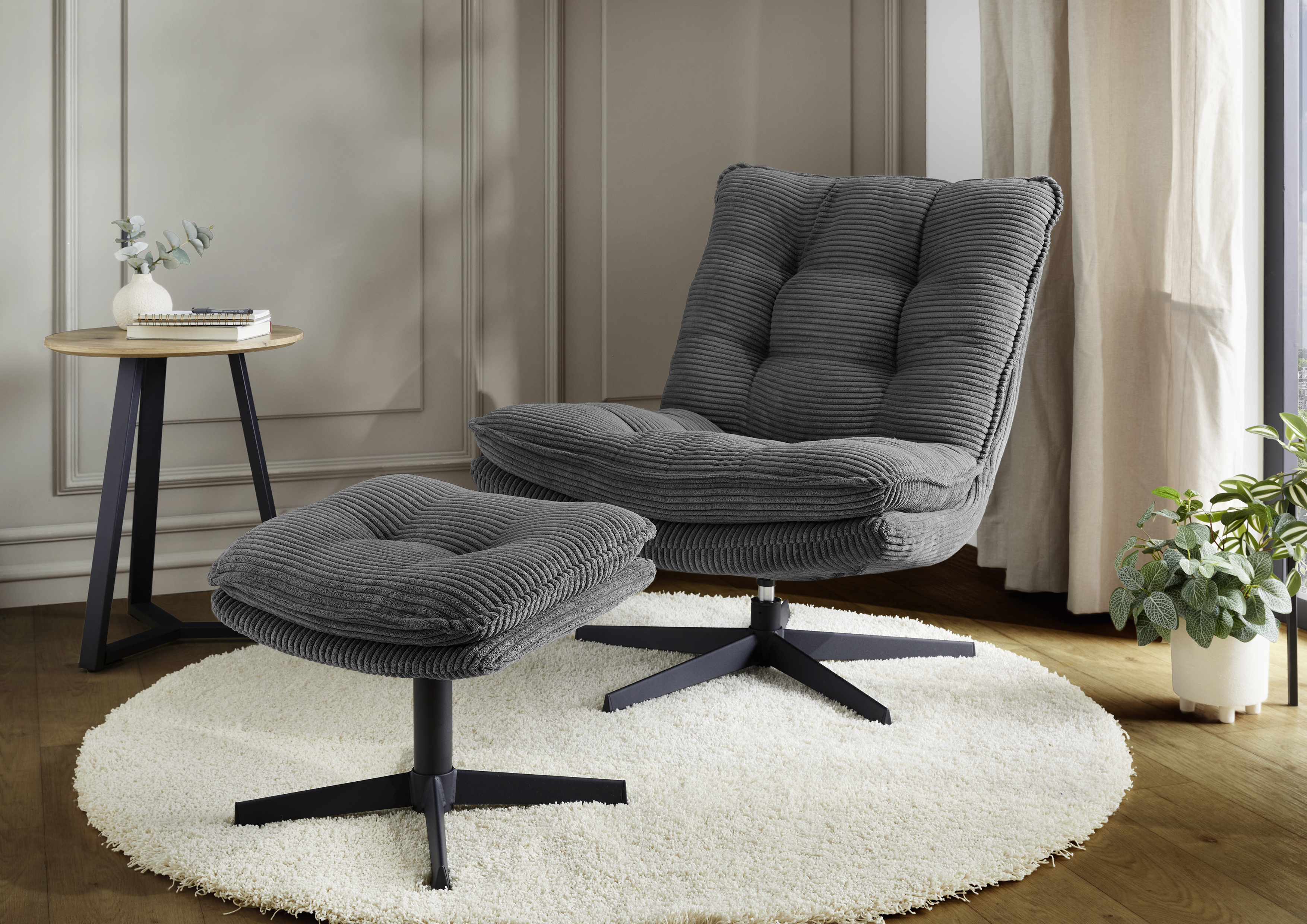 Relaxsessel mit Hocker, drehbar, Sternfuß - MyStyle 2153