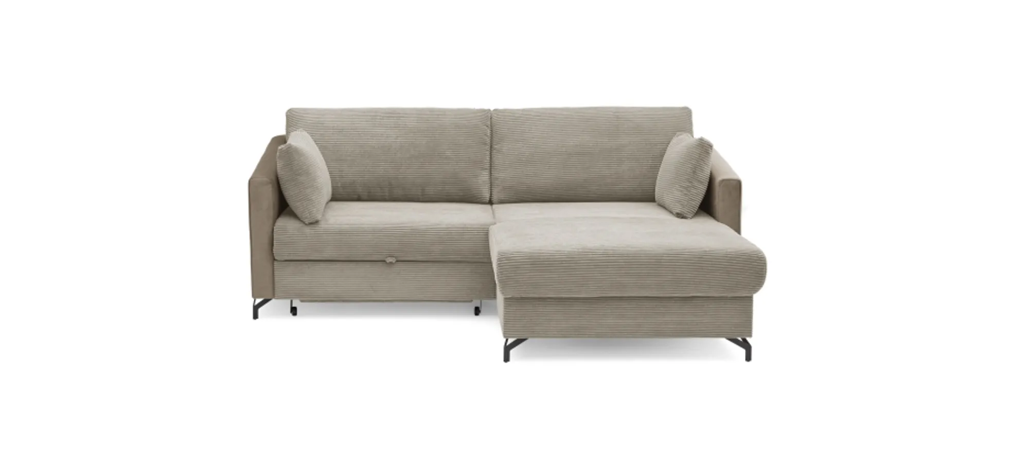 Ecksofa - 1,5-Sitzer, Ecke rechts inkl. Schlaffunktion und Bettkasten, Stoff, Hellbraun