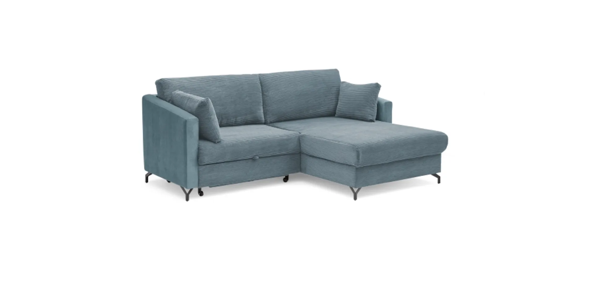 Ecksofa - 1,5-Sitzer, Ecke rechts inkl. Schlaffunktion und Bettkasten, Stoff, Hellblau