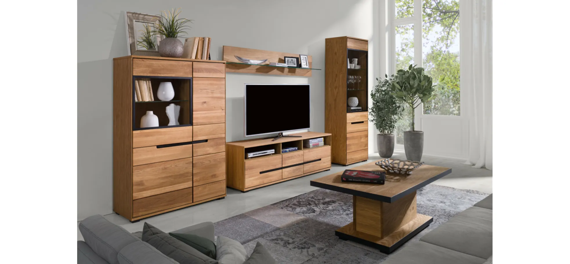 Vitrine, Eiche, 4-trg., 1xGlas-/3xHolztür - Edma