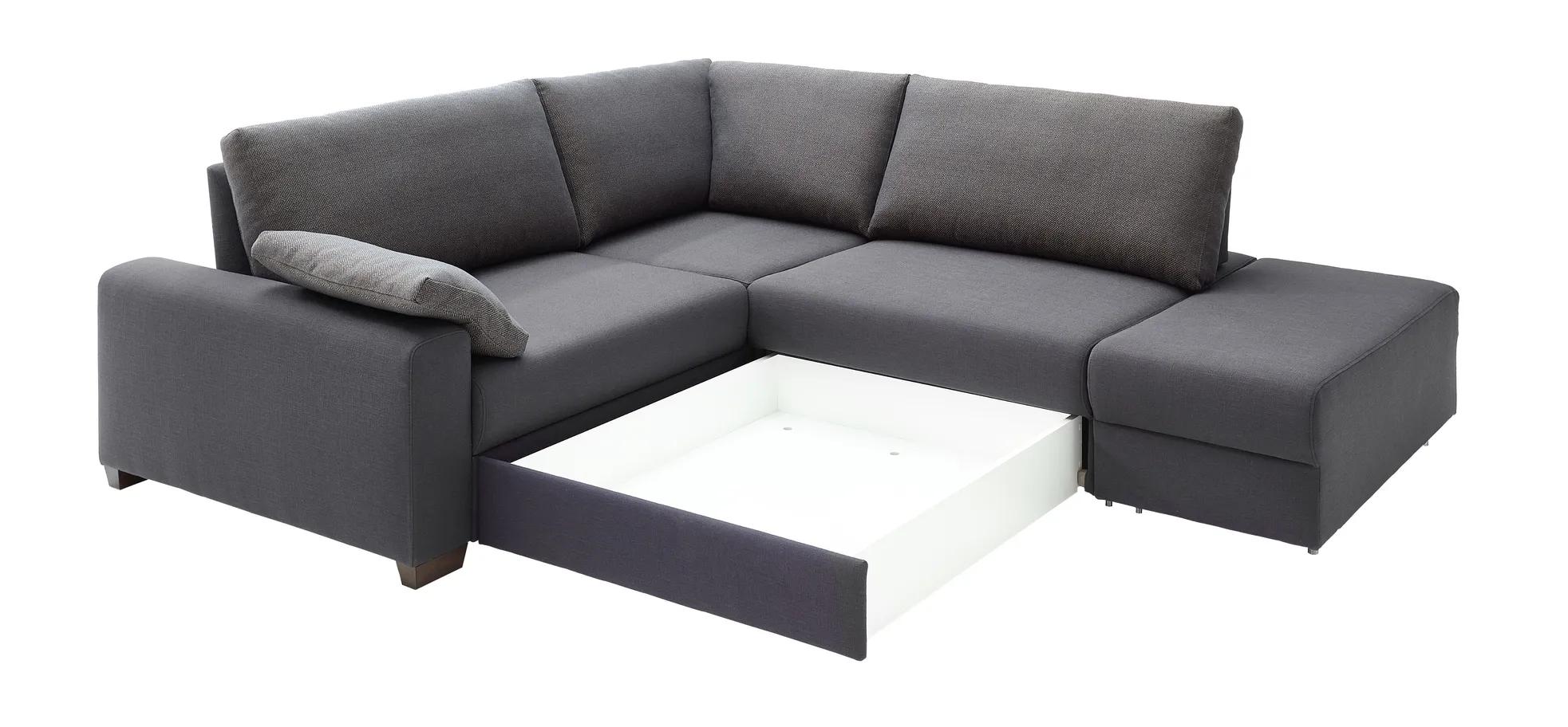 Ecksofa - 3-Sitzer mit Schlaffunktion inkl. Lattenrost, Rückenlehne verstellbar, Stoff, Grau