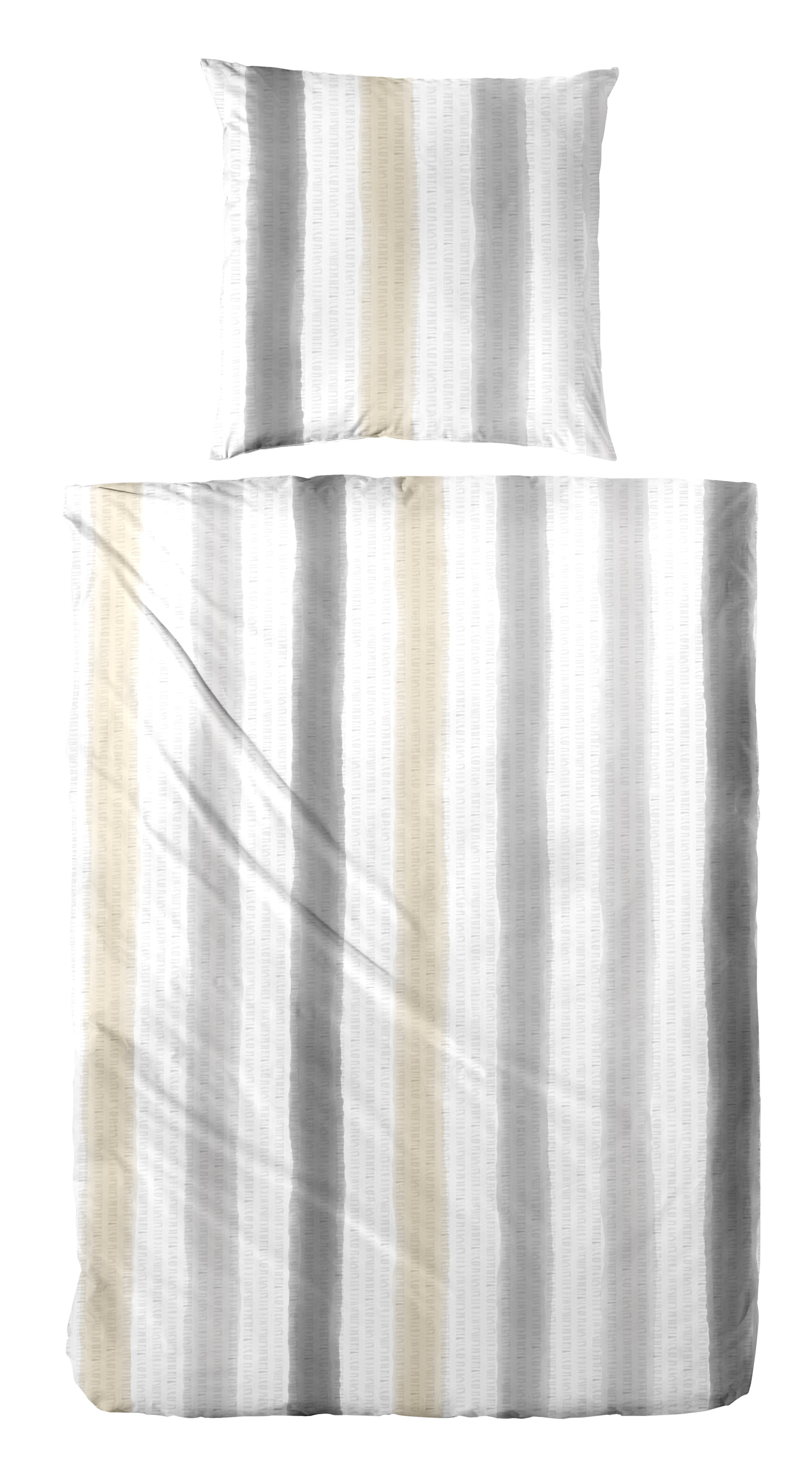 Baumwoll-Seersucker-Bettwäsche - 135x200cm, beige-grau, 100% Baumwolle