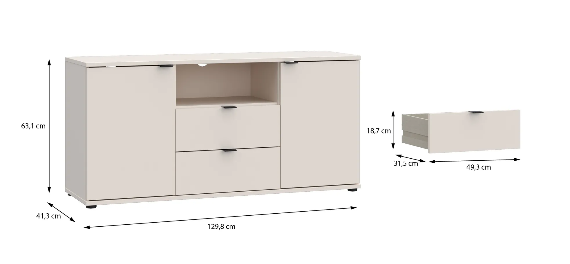 TV-Unterschrank, Sand, 2 Türen, 2 Schübe - Finella