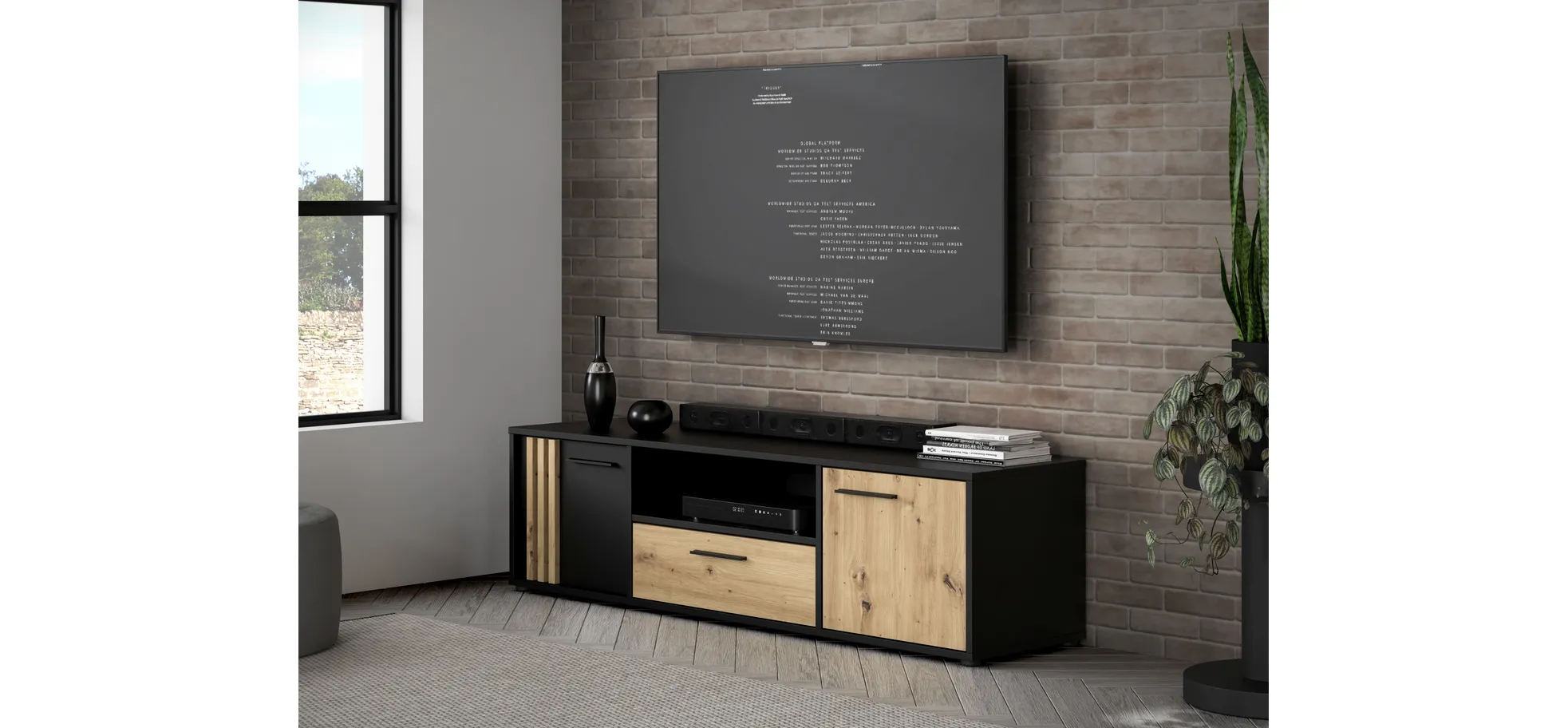 TV-Unterschrank, Black/Artisan Oak  - Floriss