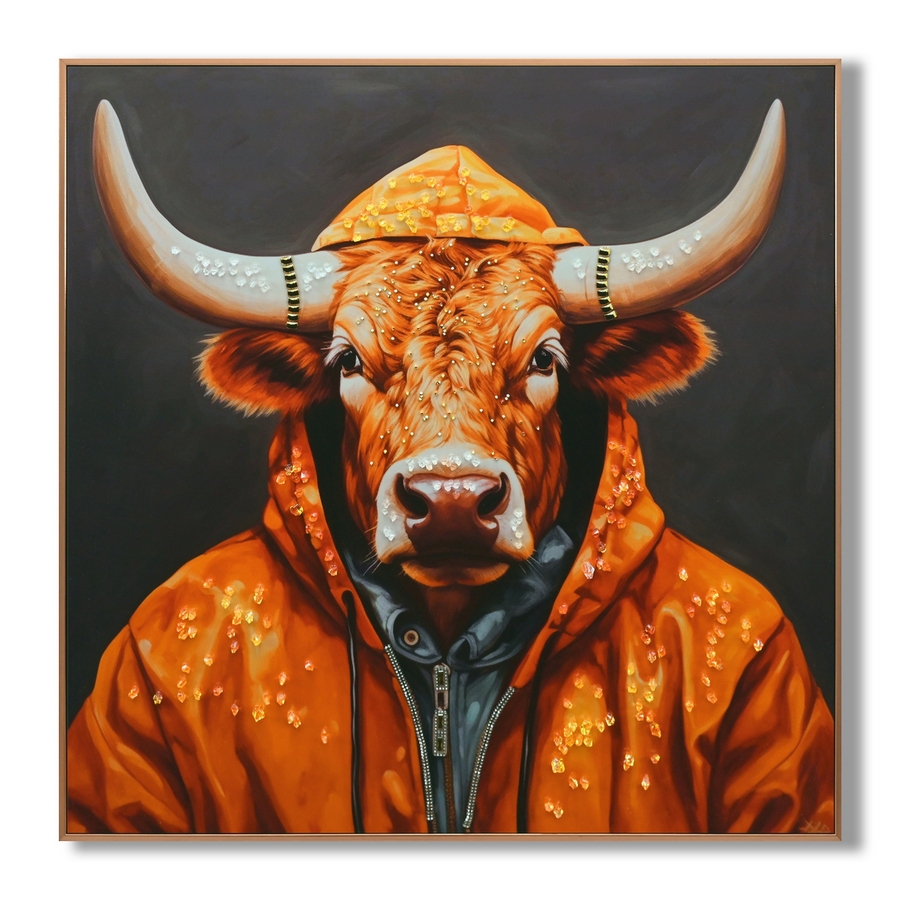 Bild Stier mit Sweatjacke - 82x82