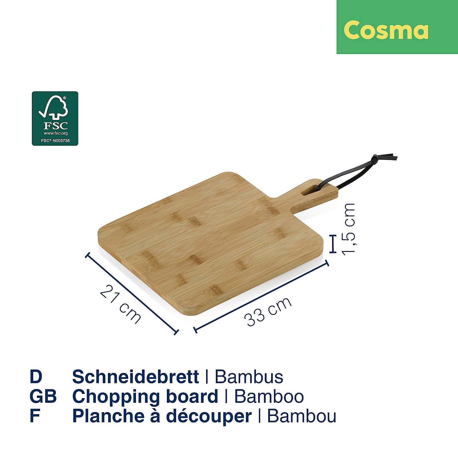 Schneidebrett Cosma 21x1,5x33 cm - Bambus hellbraun