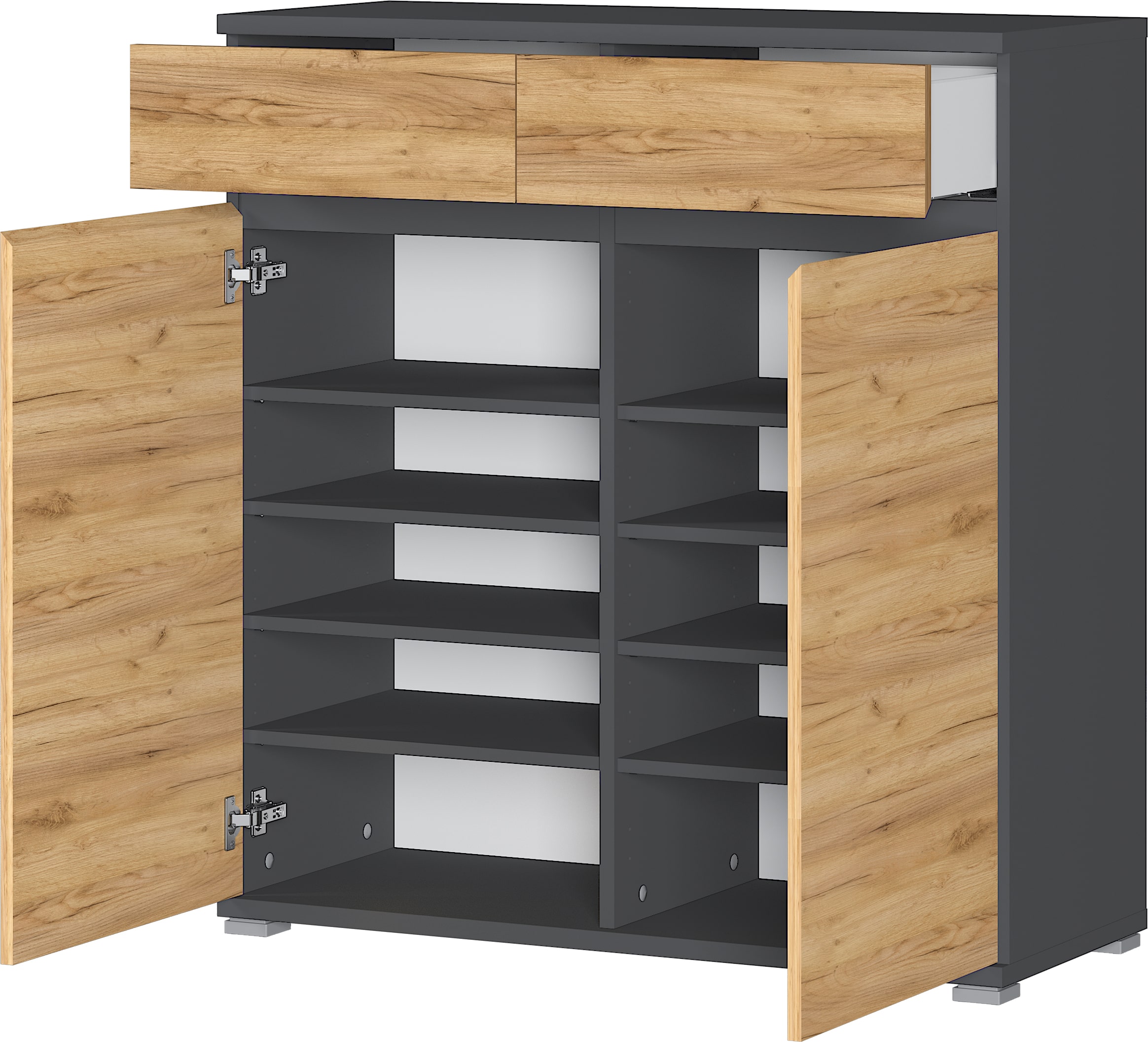 Schuhschrank 2-türig, anthrazit, Eiche NB - GIENGEN