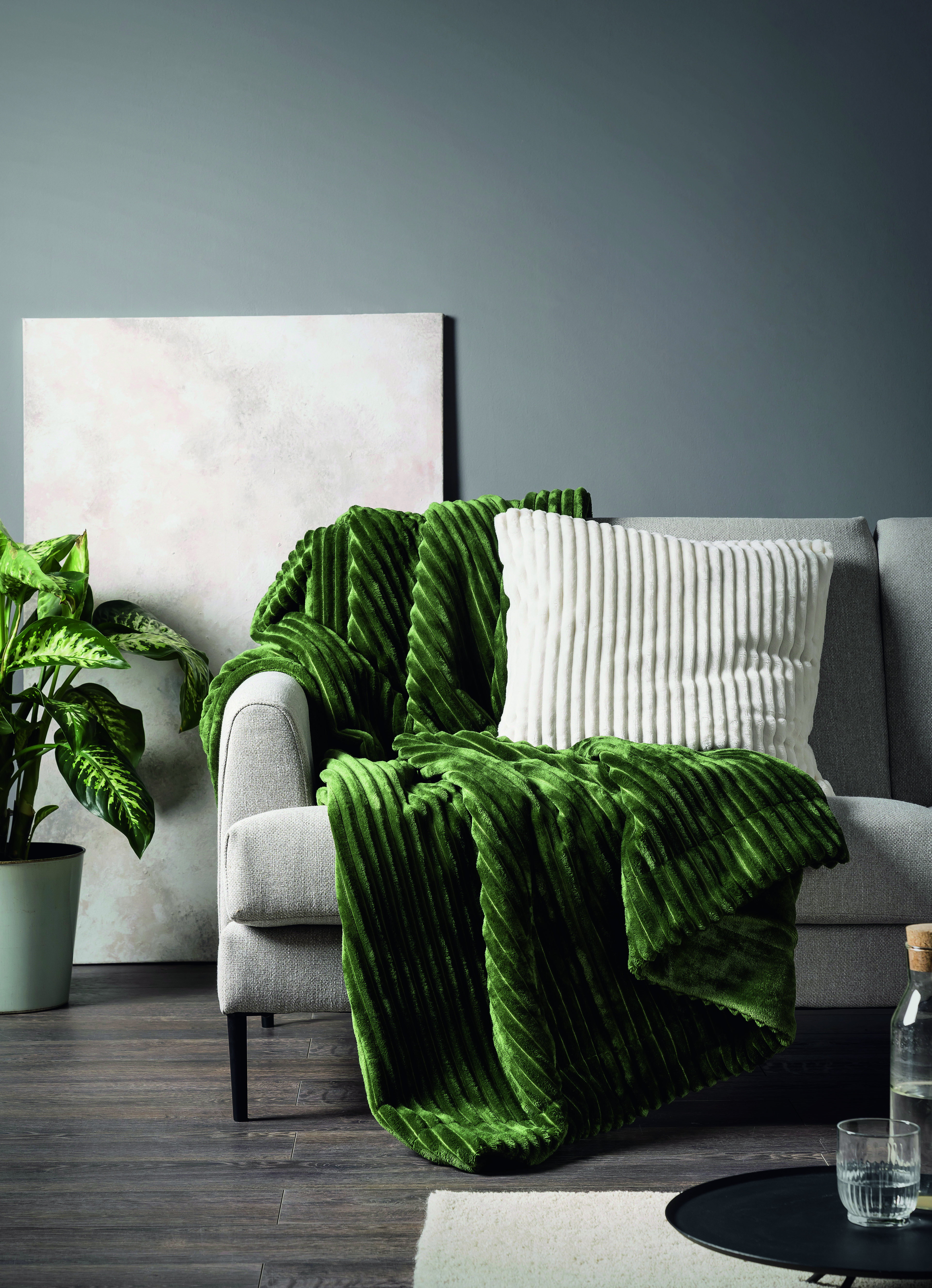 Wohndecke Cord Optik, dunkelgrün - 150x200 cm, Mikrofaser