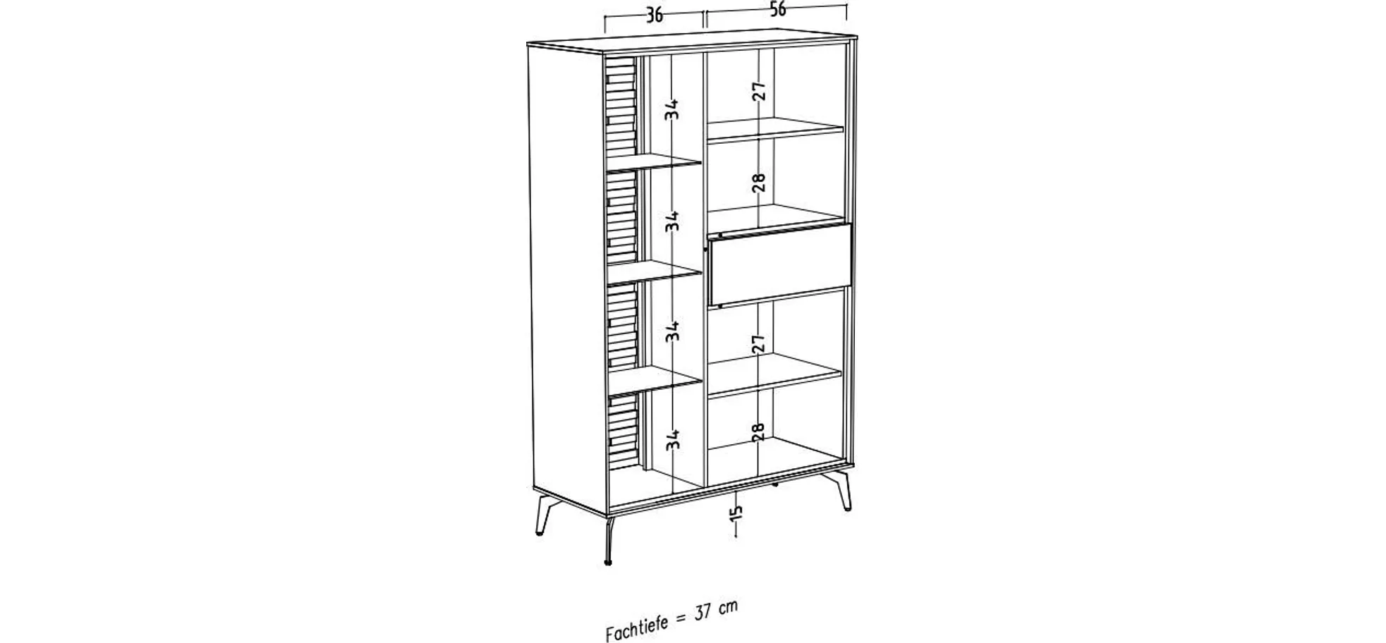 Highboard - B ca. 101 cm, Weiß, Asteiche, Schwarz