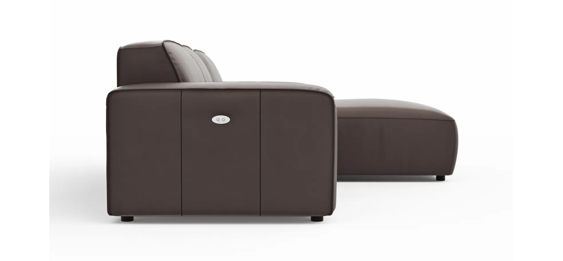 Ecksofa Denver - 2,5-Sitzer mit Longchair rechts, groß, inkl. Sitzvorzug (motorisch), Leder, Mocca