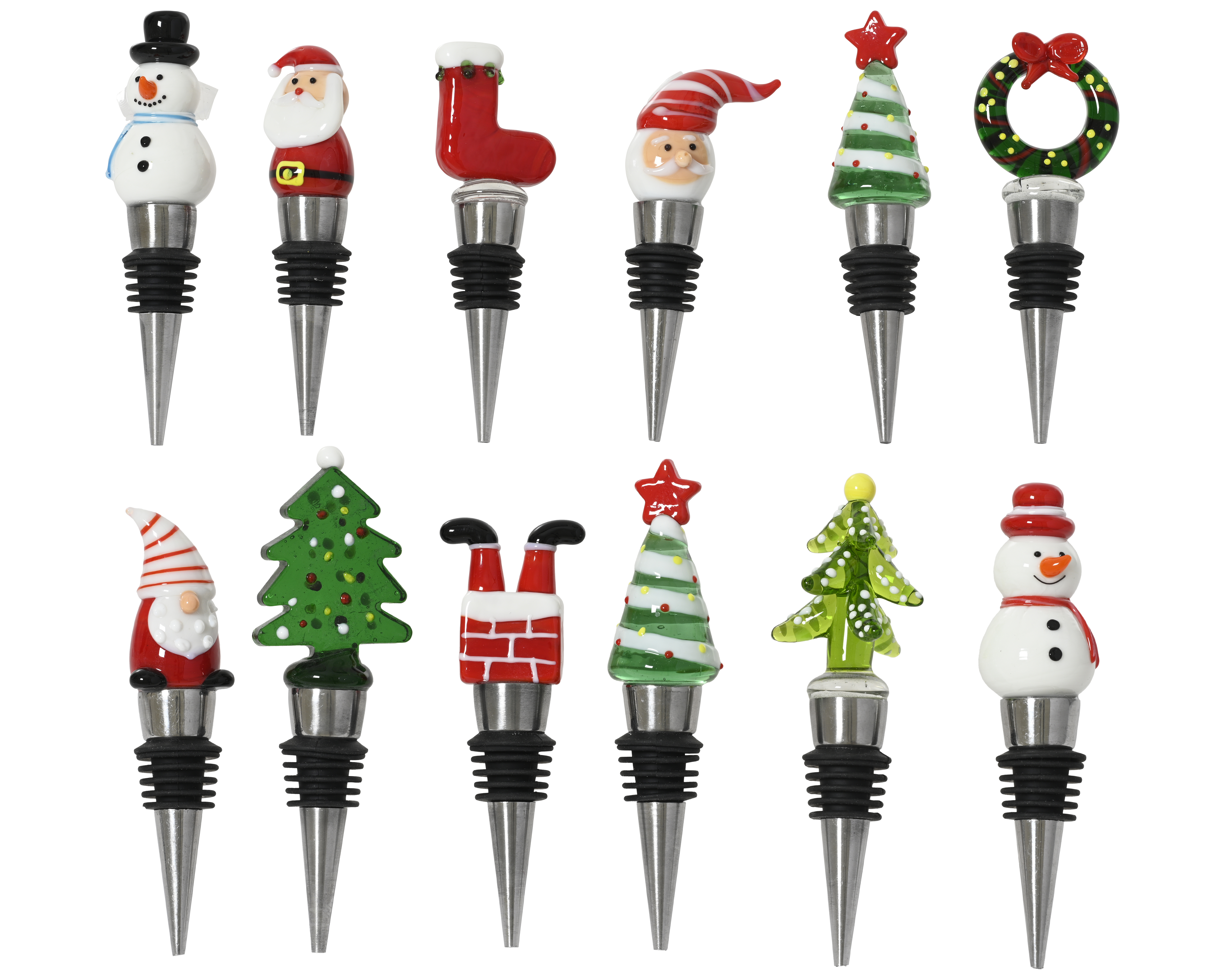 Flaschenstopfen, versch. Motive sort. - bunt, Edelstahl, L21.5-W16.5-H28cm