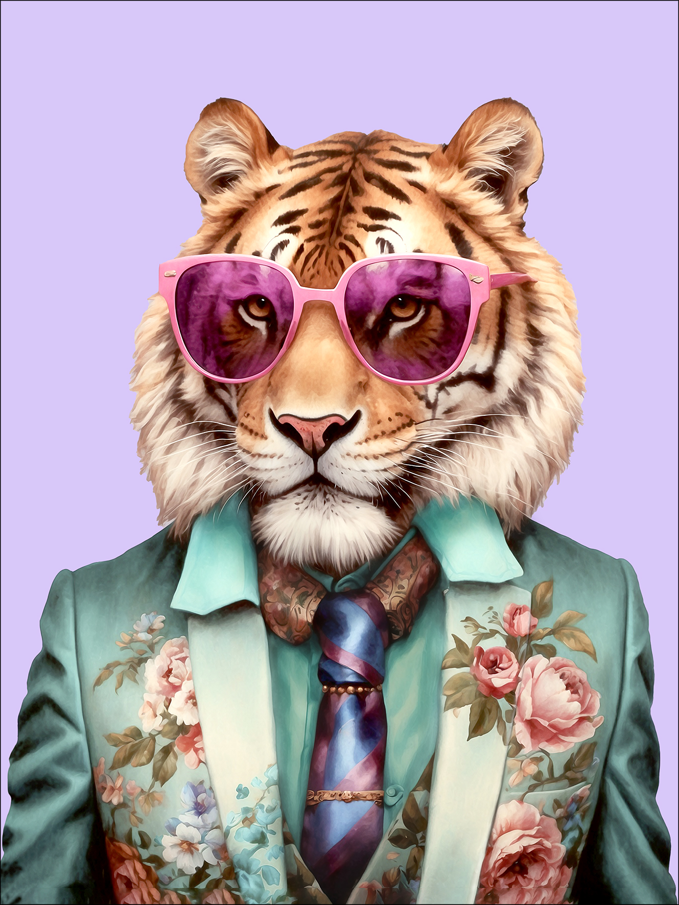 Bild "Tiger with glasses" - Glas-Art, 60x80cm