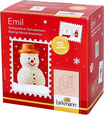 3D Backform Emil, der Schneemann - Ø 9x17,5cm, Antihaftbeschichtung, mit Rezept