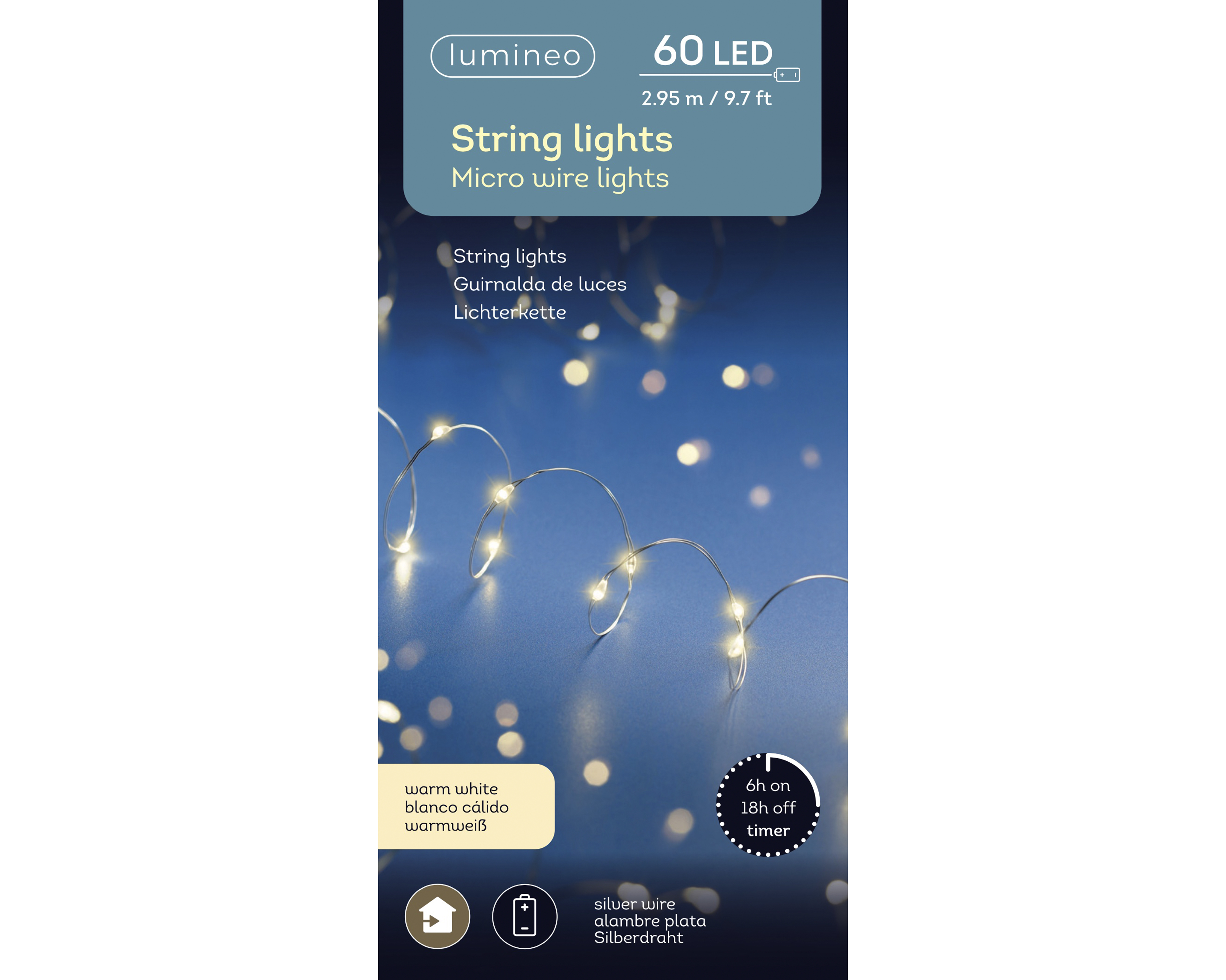 LED Strangbeleuchtung - silber/warmes weiss, PVC, 295cm-60L