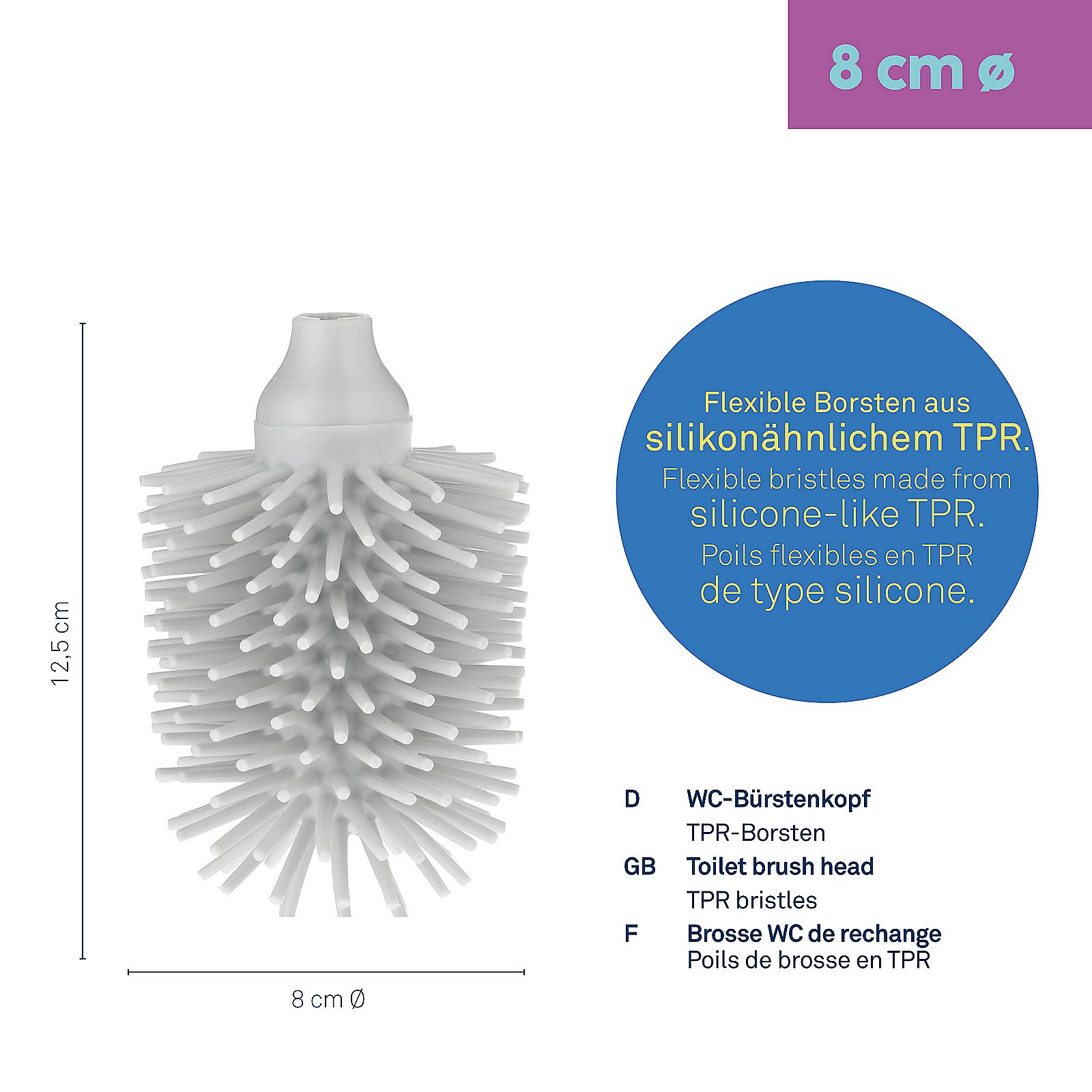 WC-Ersatzbürstenkopf La Brosse 12,5 cm - TPR hellgrau