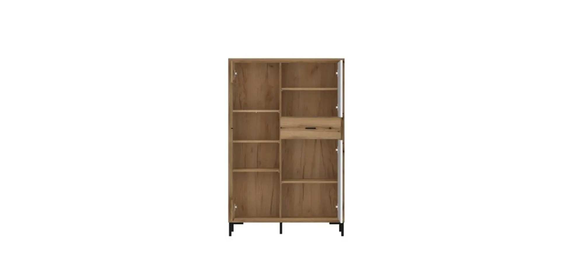 Highboardvitrine- Eiche Dekor, Weiß, Glas