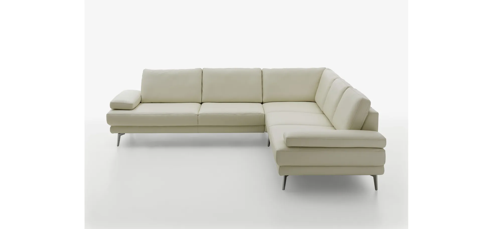 Ecksofa - 3-Sitzer mit Ecke rechts, Leder, Weiß