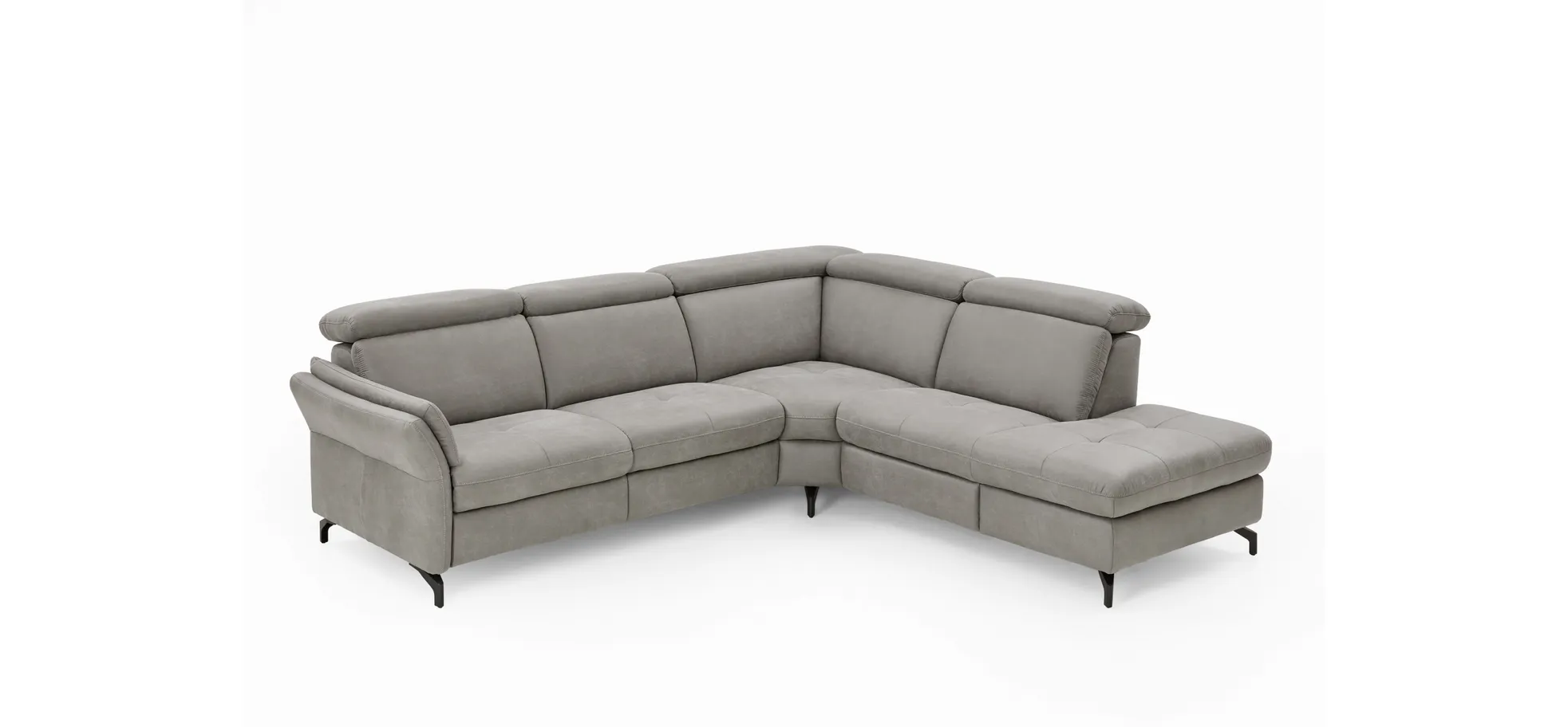  Ecksofa - 2-Sitzer mit Ecke rechts, Stoff, Grau