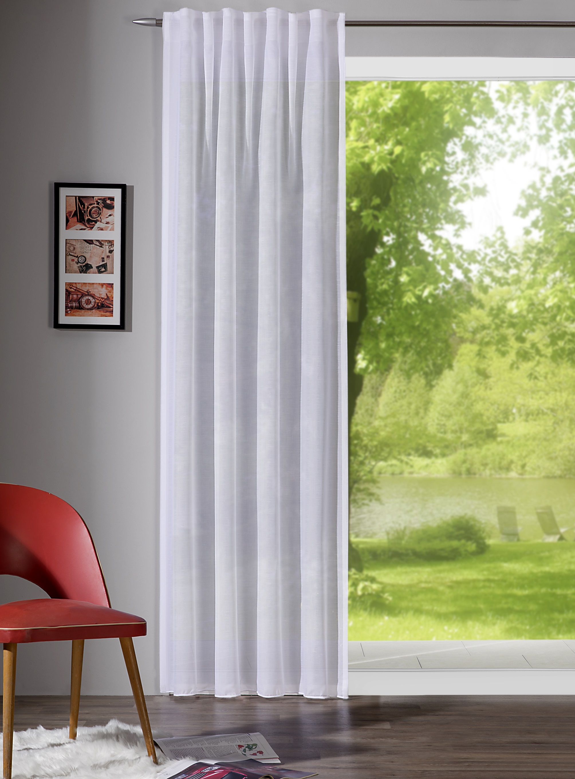 Schlaufenbandschal Leinenstruktur - 145x245cm, 100% polyester, weiß